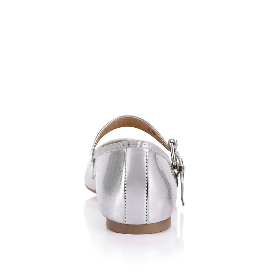 Banks Buckled Mary Jane Flats for Women - Comfortable Silver Ballet Shoes for Work, School & Casual Wear
