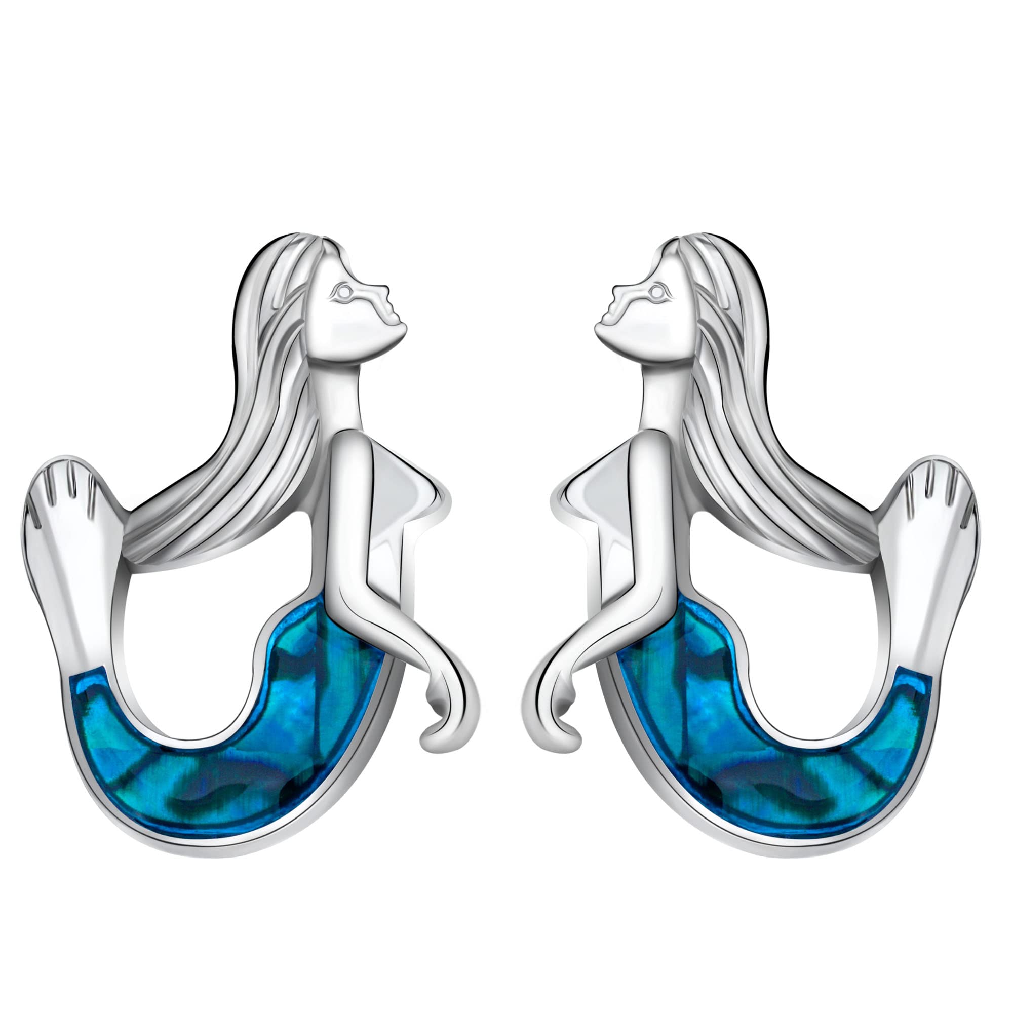 Abalone Shell Mermaid Stud Earrings for Women - Cute Ocean Beach Jewelry Gifts for Summer Vacation, Beach Party & Boho Fashion Accessories