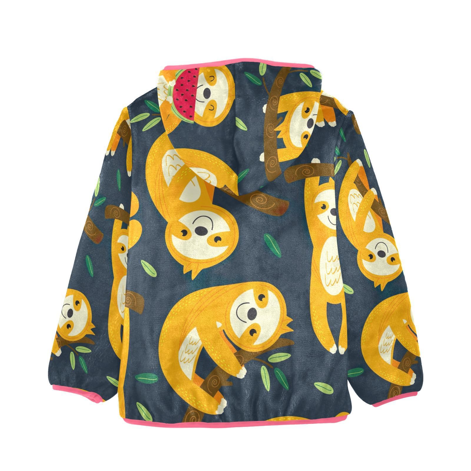 Funny Sloths Animal Print Hooded Fleece Jacket for Baby Girls - Organic Cotton Pink Toddler Dress (4T) | Perfect for Playdates, Outdoor Adventures & Cozy Winter Wear