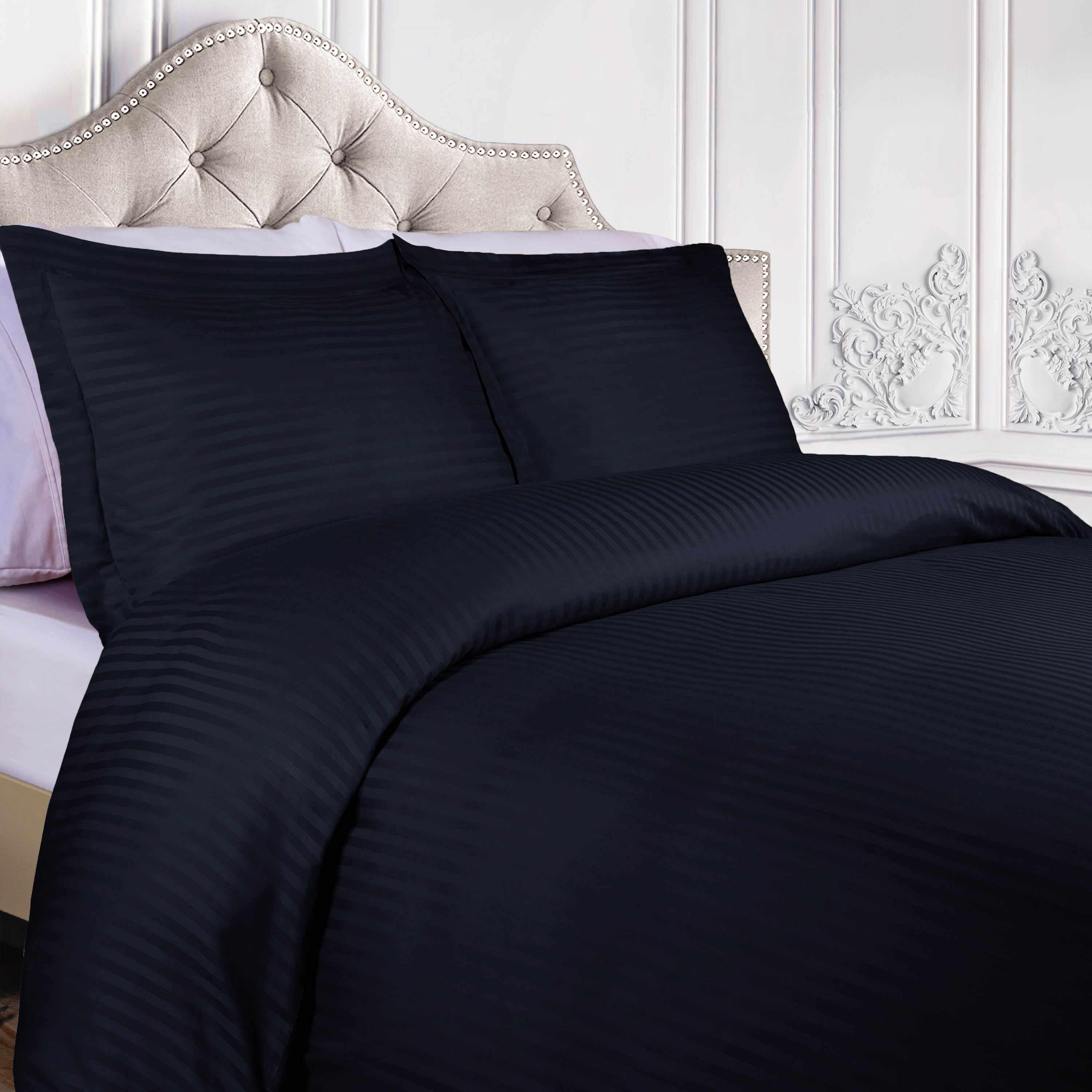 400 Thread Count Lightweight Stripe Egyptian Cotton Duvet Cover Set - Queen Size, Breathable & Soft Bedding for All Seasons - Perfect for Master Bedroom, Guest Room & Hotel Use