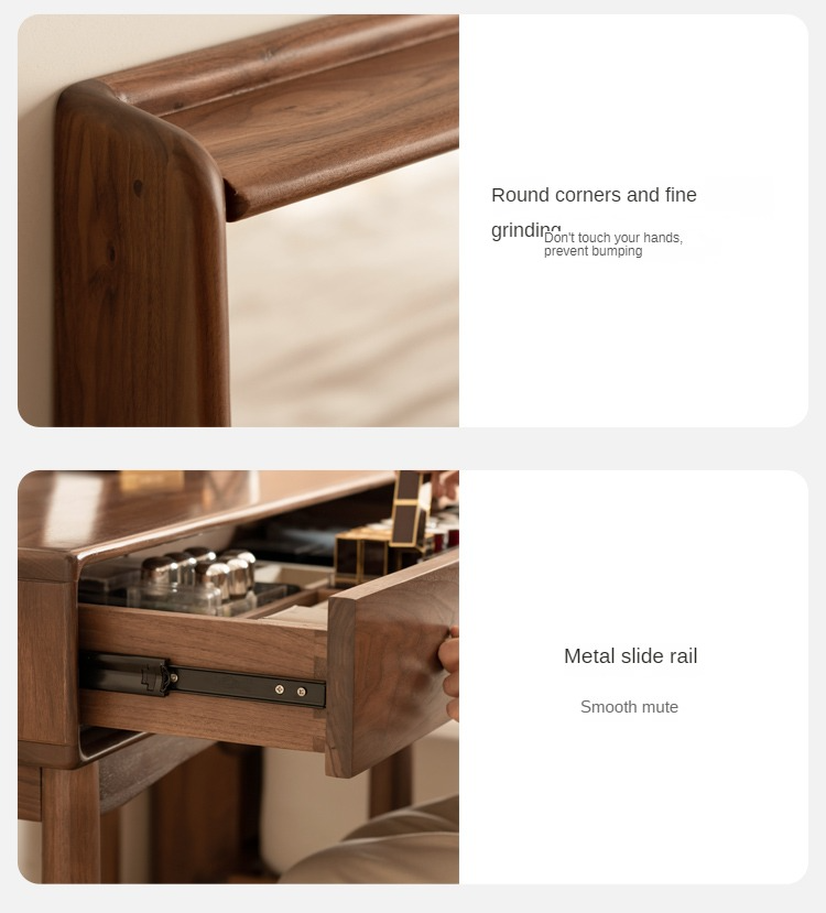 Solid Black Walnut Wood Mirror Dressing Table with Storage | Makeup Vanity Desk for Bedroom | Elegant Bedroom Furniture & Cosmetics Organizer