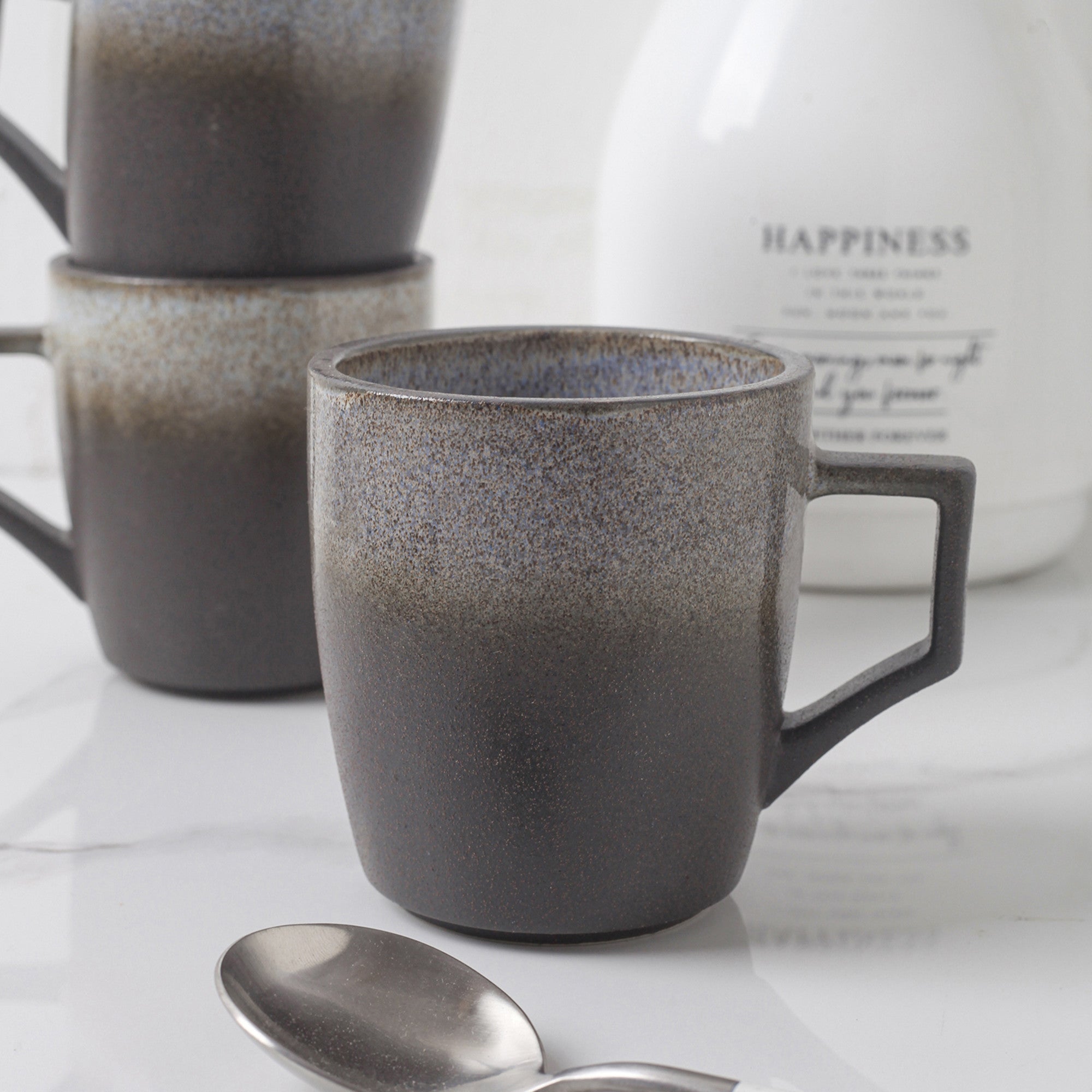 Vince Stoneware Mug - Gray Green Blue Ceramic Coffee Cup with Handle, Perfect for Home, Office, or Gift Giving