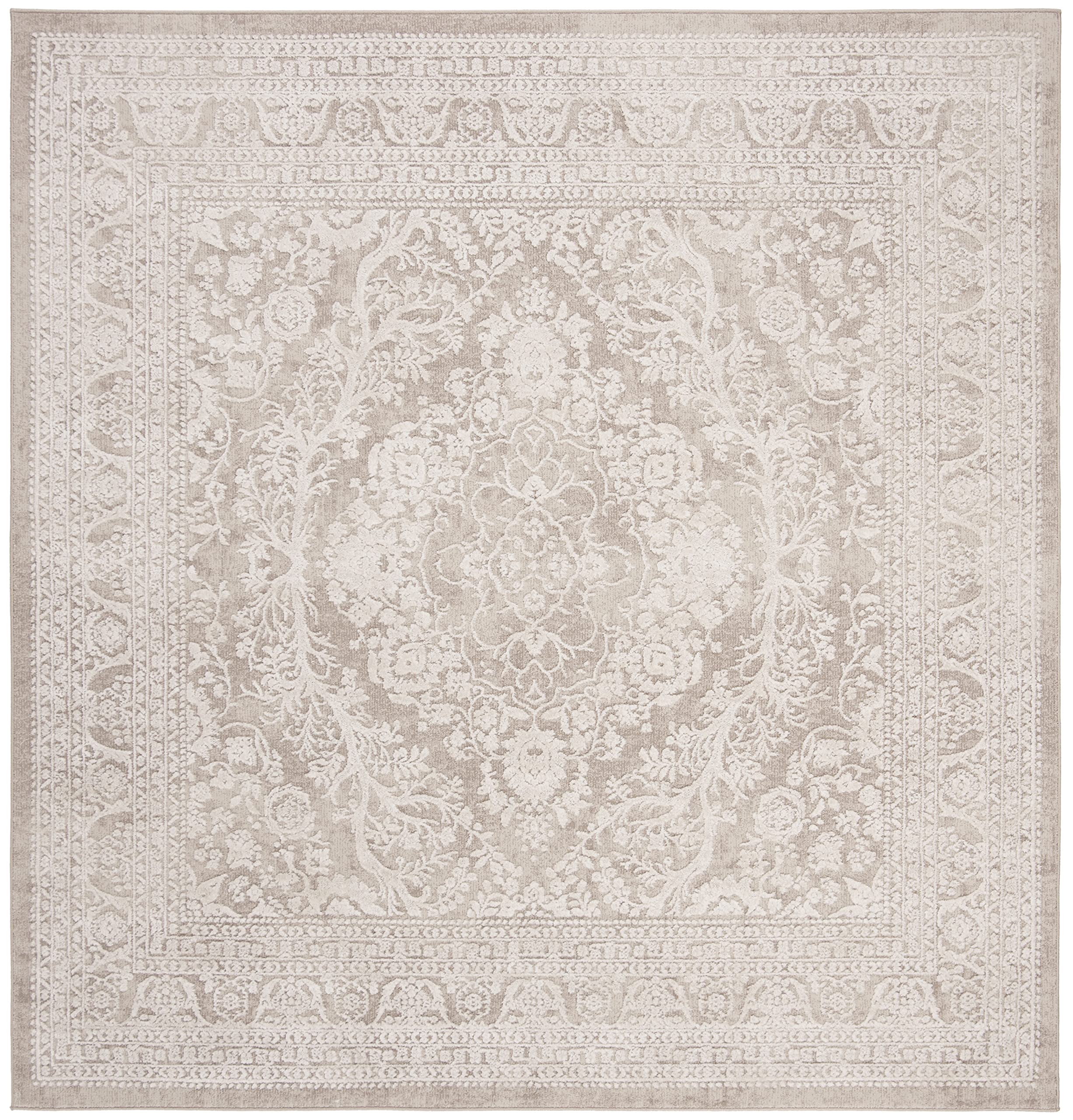 SAFAVIEH Reflection Collection 8' Square Beige/Cream RFT668A Boho Tribal Distressed Area Rug - Perfect for Living Room, Dining Room & Bedroom Decor
