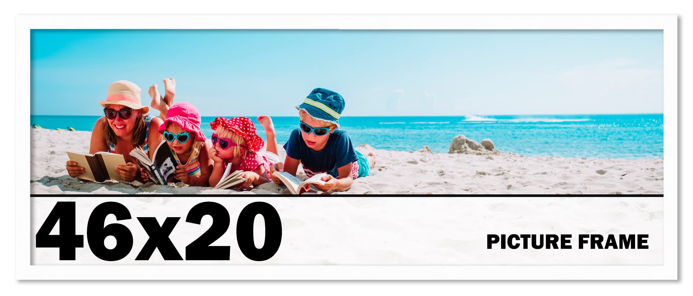 46x20 Inch White Solid Wood Picture Frame with UV Acrylic Shatter Guard & Acid-Free Backing - Perfect for Family Photos, Wall Decor, Living Room, Bedroom, and Office Display