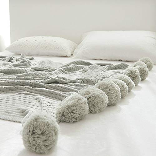 Soft Cotton Knit Blanket for Sofa & Bed - Cozy Air Conditioning Blanket, Chunky Knit Throw - Gray 100x100cm - Perfect for Lounging, Napping & Relaxing at Home