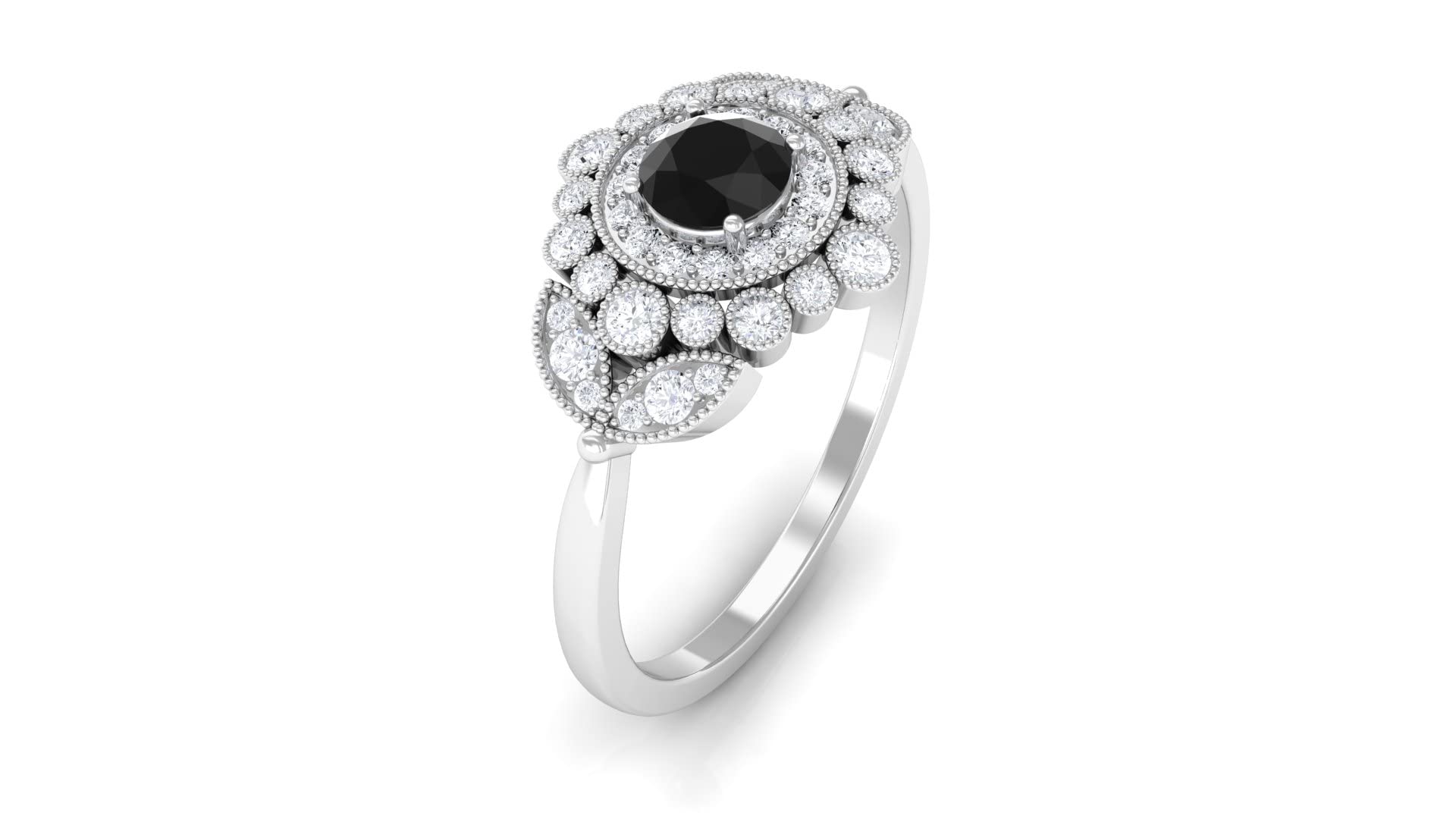 1 CT Black and White Diamond Ring - Certified 14K Solid Gold Vintage Milgrain Band for Women | Elegant Wedding, Engagement & Anniversary Jewelry Gift