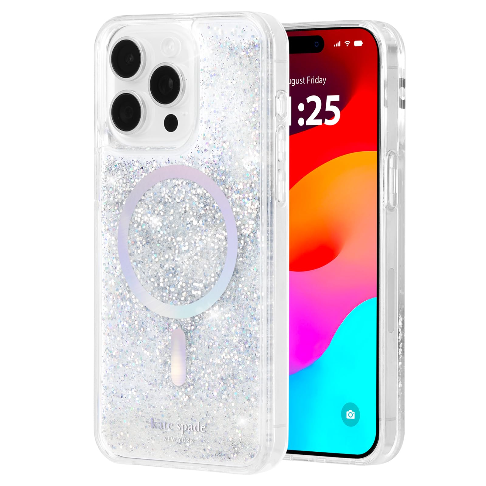 Kate Spade New York Liquid Glitter Iridescent iPhone 15 Pro Max Case | MagSafe Compatible | Stylish Protective Phone Cover for Women | Perfect for Work, Travel & Everyday Use