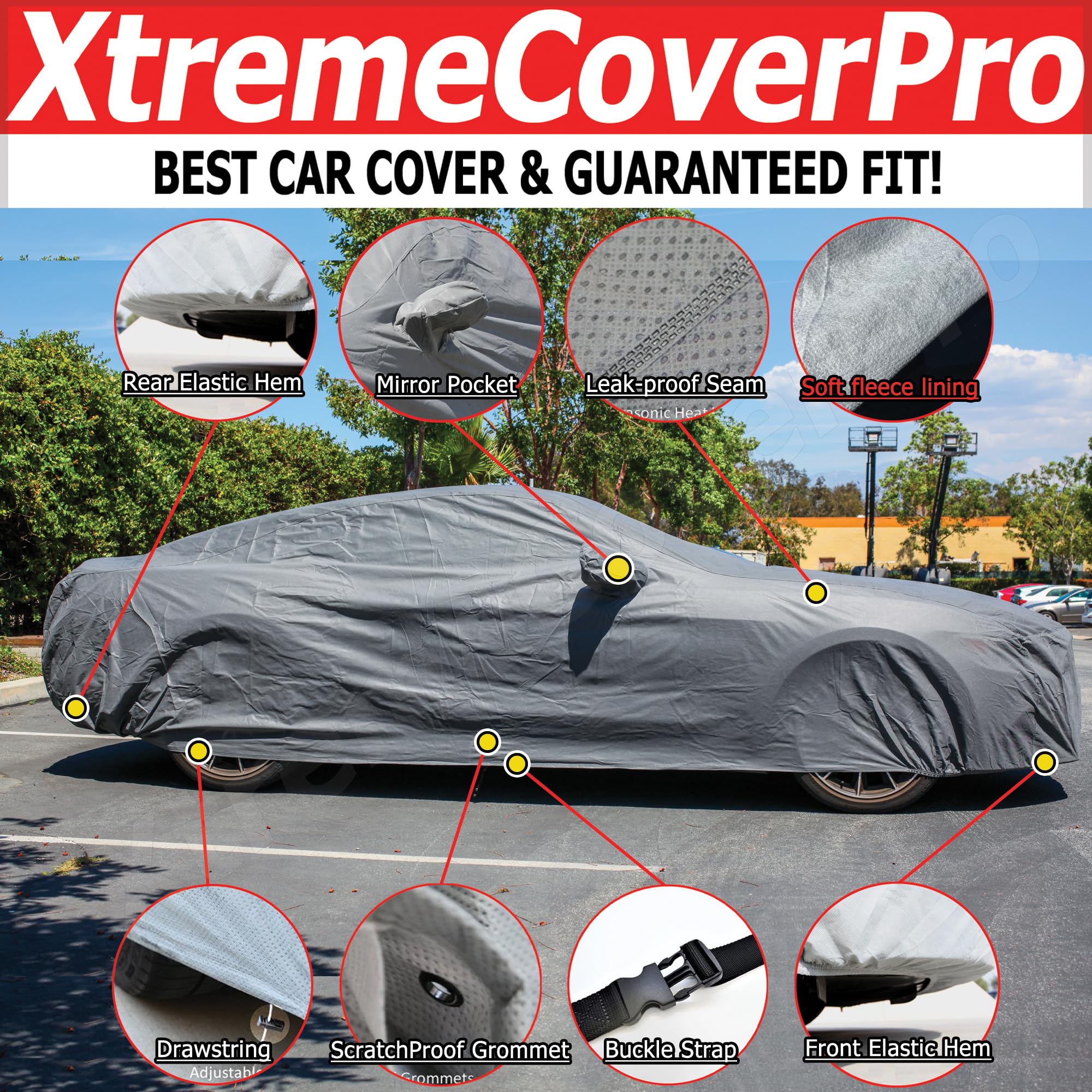 Custom Fit Car Cover for Ford Mustang 2015-2023 | XTREMECOVERPRO Platinum Series Grey Waterproof Dustproof UV Protection | Indoor/Outdoor Car Protection for Parking, Travel & Storage