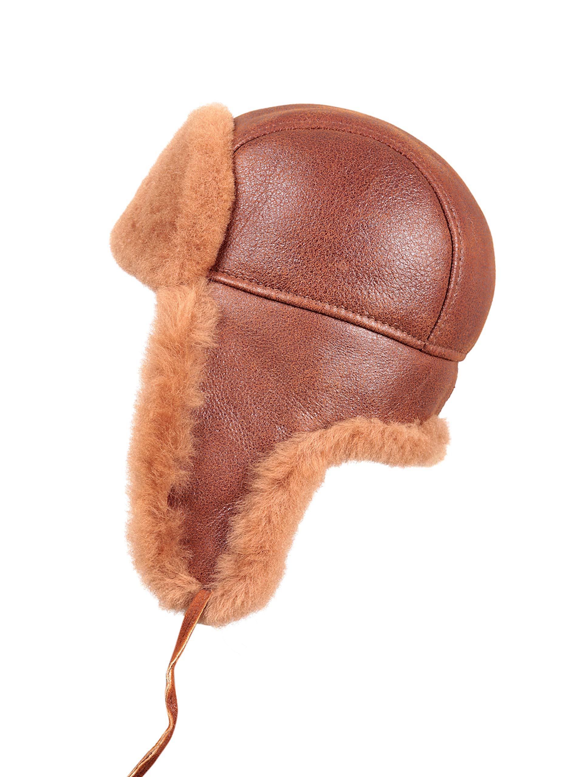Genuine Leather Aviator Shearling Ushanka Trapper Hat - Russian Sheepskin Winter Cap with Real Fur & Ear Flaps for Men and Women - Perfect for Cold Weather, Outdoor Activities & Winter Fashion