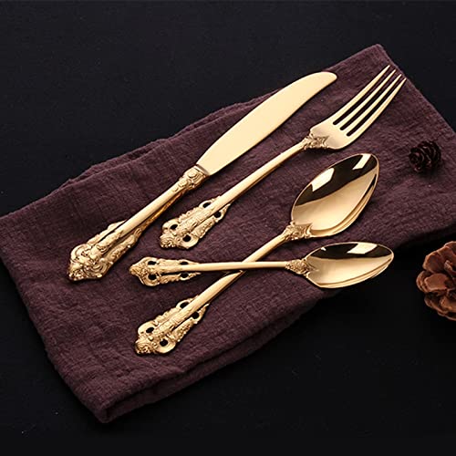 Luxury 16-Piece Silverware Set - Gold Plated Stainless Steel Flatware for Wedding, Anniversary & Mother's Day - Vintage Elegant Dinnerware (4 Sets of 16pcs) - Perfect for Fine Dining, Holiday Gatherings & Special Occasions