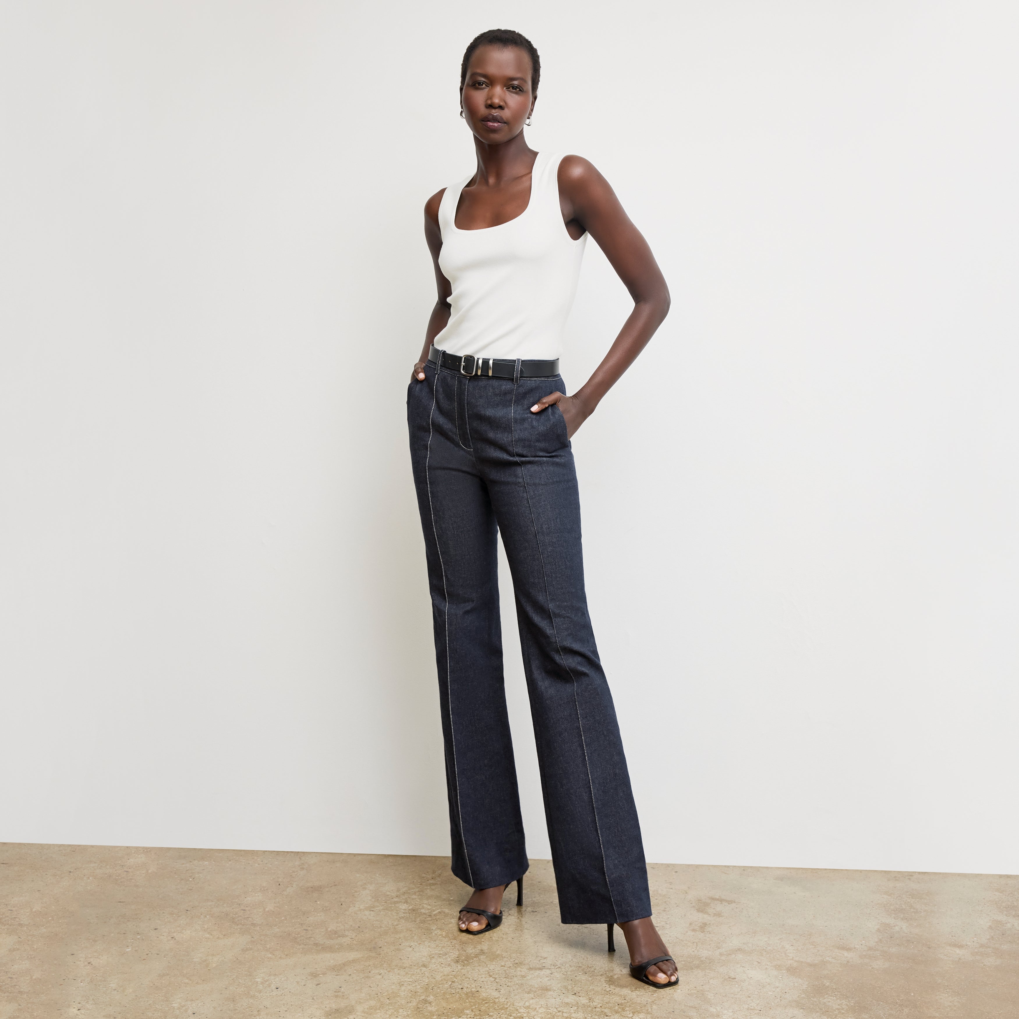Vintage '70s Rowe Stretch Denim Jeans in Midnight Wash - Retro High Waisted Flare Pants for Women, Perfect for Casual Outfits & 70s Theme Parties