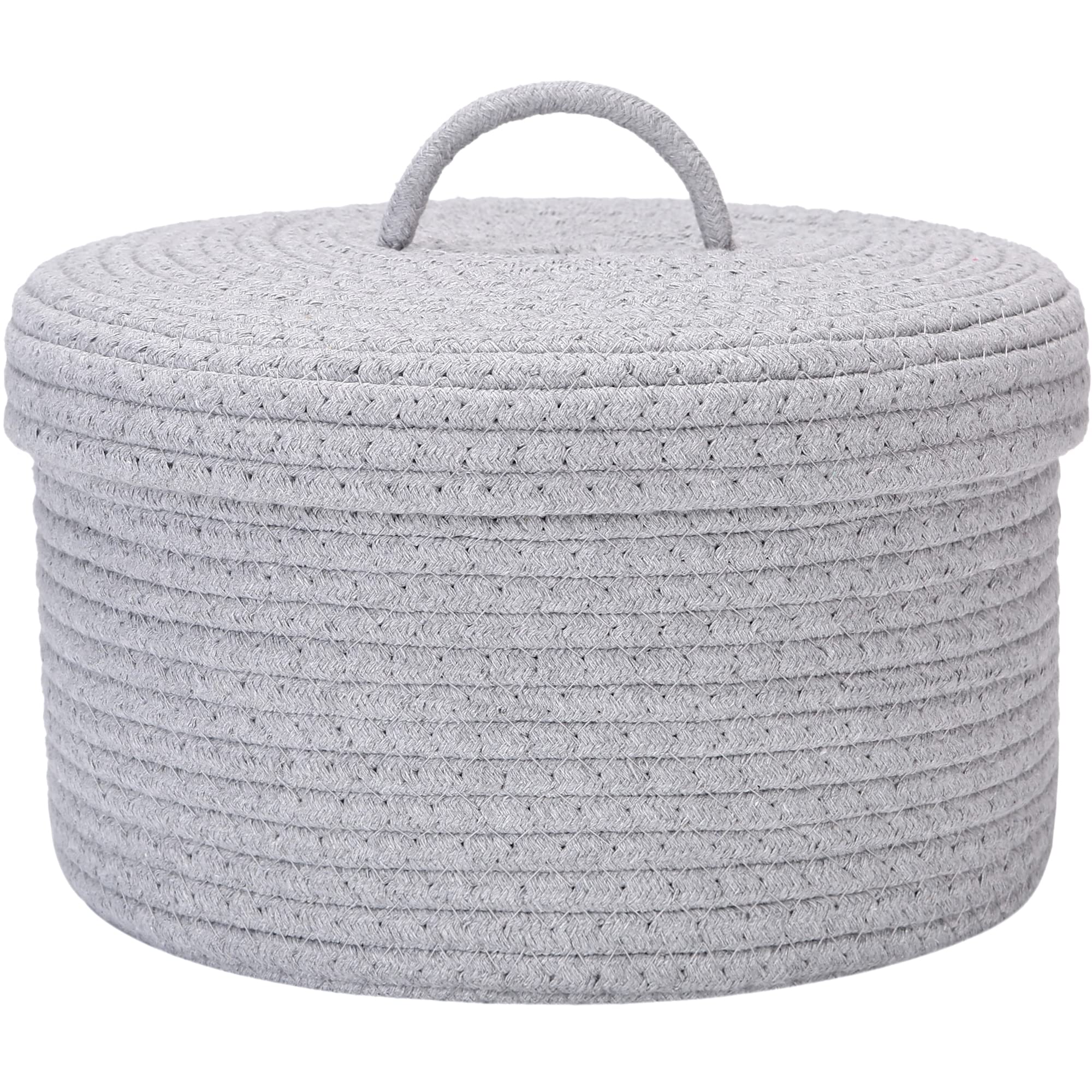 Sea Team Oval Cotton Rope Storage Basket with Lid - Woven Nursery Organizer, Diaper Caddy & Baby Shower Gift Box (Medium, Grey) - Perfect for Nursery Organization, Baby Essentials Storage & Home Decor
