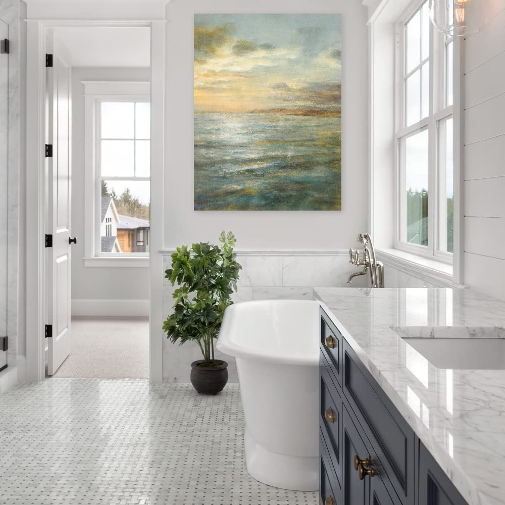 Serene Sea III by Danhui Nai - Stretched Canvas Wall Art Print for Home & Office Decor (24x32 Inches) - Ready to Hang Ocean Painting for Living Room, Bedroom, Bathroom, Kitchen, Dining Area & Bar