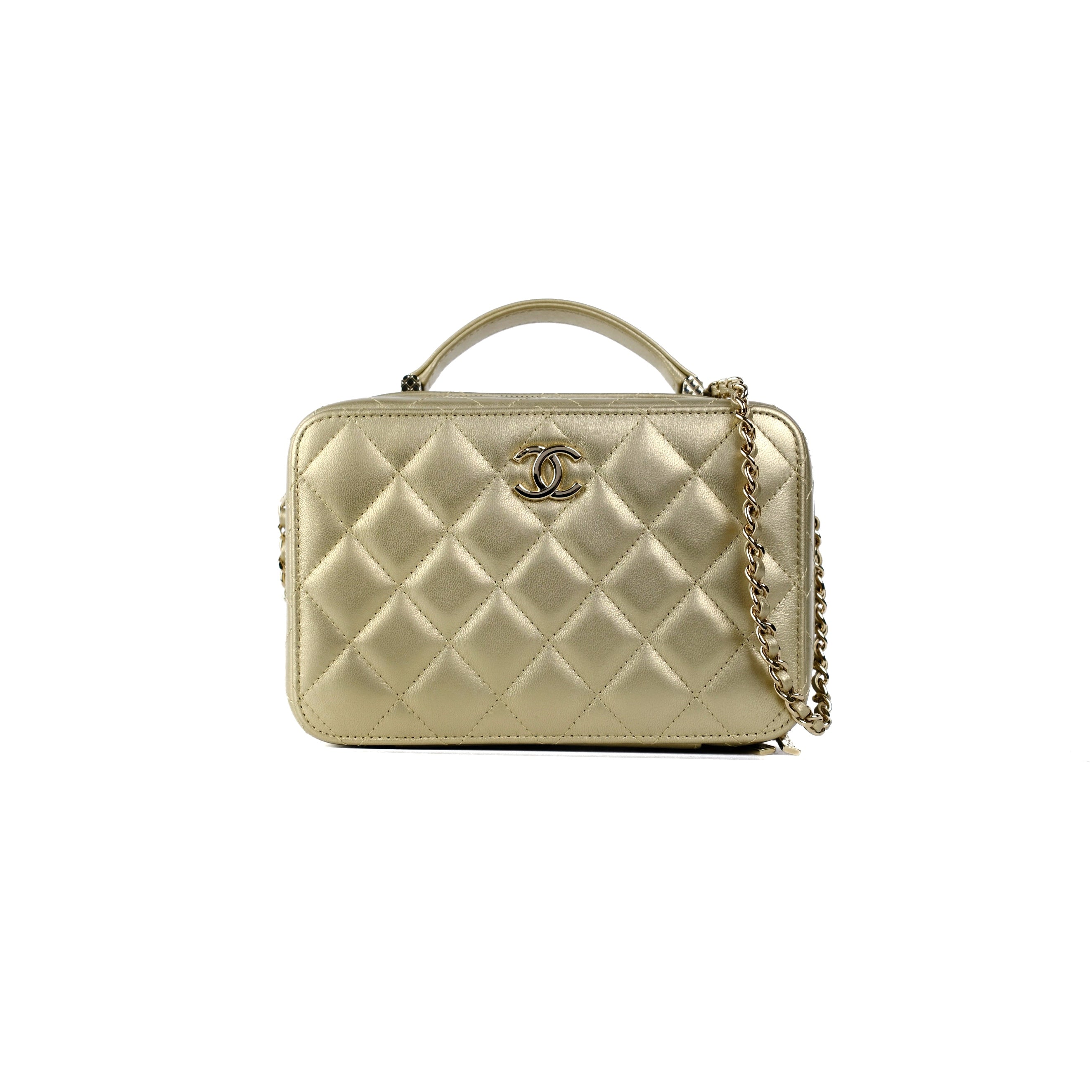 Chanel Champagne Gold Top Handle Vanity Crossbody Bag with Mirror - Luxury Designer Handbag for Women, Evening Parties & Special Occasions