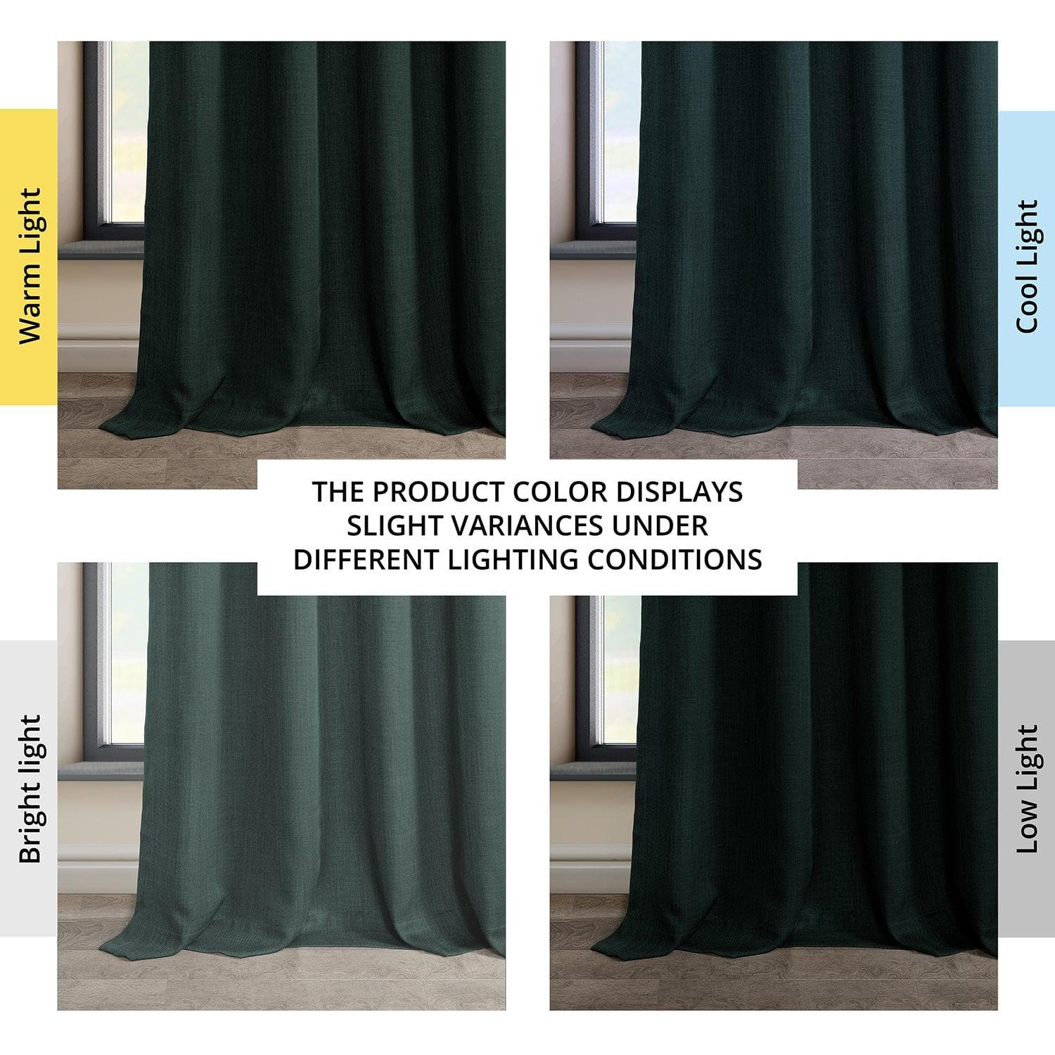 Focal Green Grommet Textured Faux Linen Blackout Curtains - Thermal Insulated Window Drapes for Bedroom & Living Room