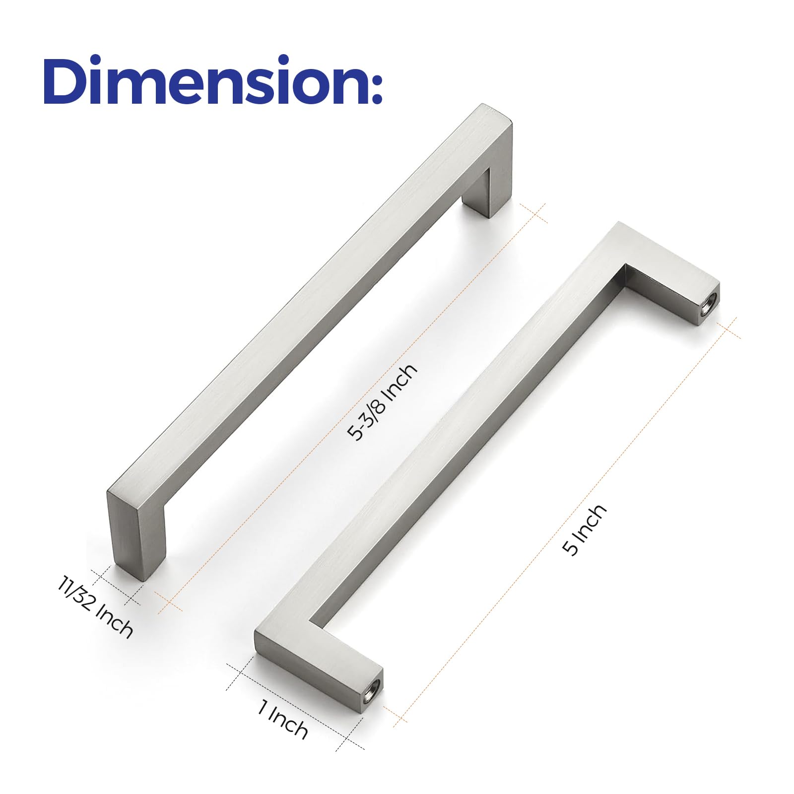 10 Pack Brushed Nickel Cabinet Handles - 5 Inch Hole Center Square Bar Pulls for Kitchen Cabinets & Drawers - Durable Solid Cabinet Hardware for Modern & Traditional Kitchens (Perfect for Home Renovation & DIY Projects)