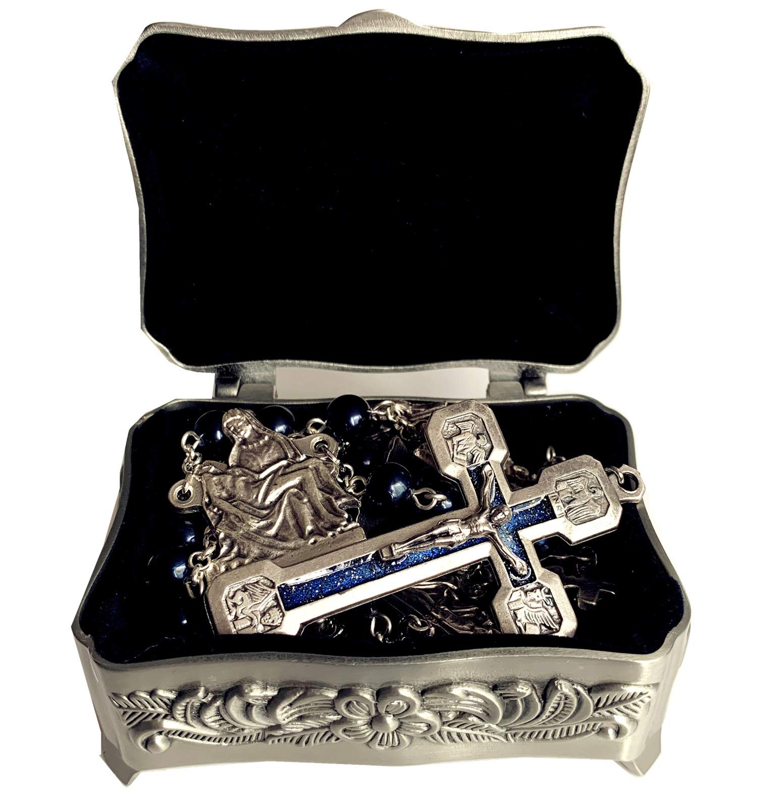 Elegant Catholic Prayer Rosary Necklace with Real Black Pearl Beads - Stations of the Cross Devotional Gift Set in Gift Box | Perfect for Prayer, Meditation & Religious Ceremonies