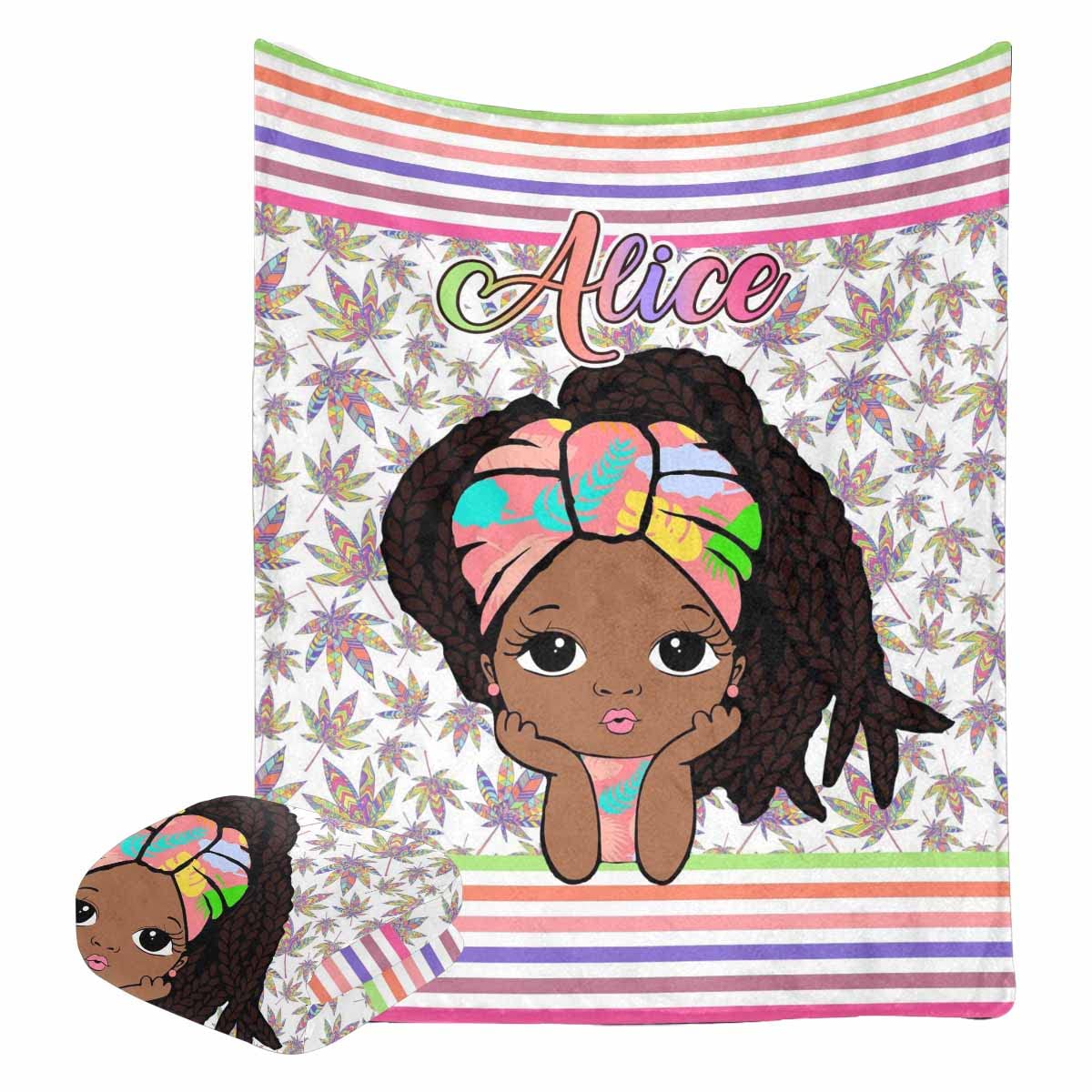 Custom Black Girl Fleece Throw Blanket with Name - 50
