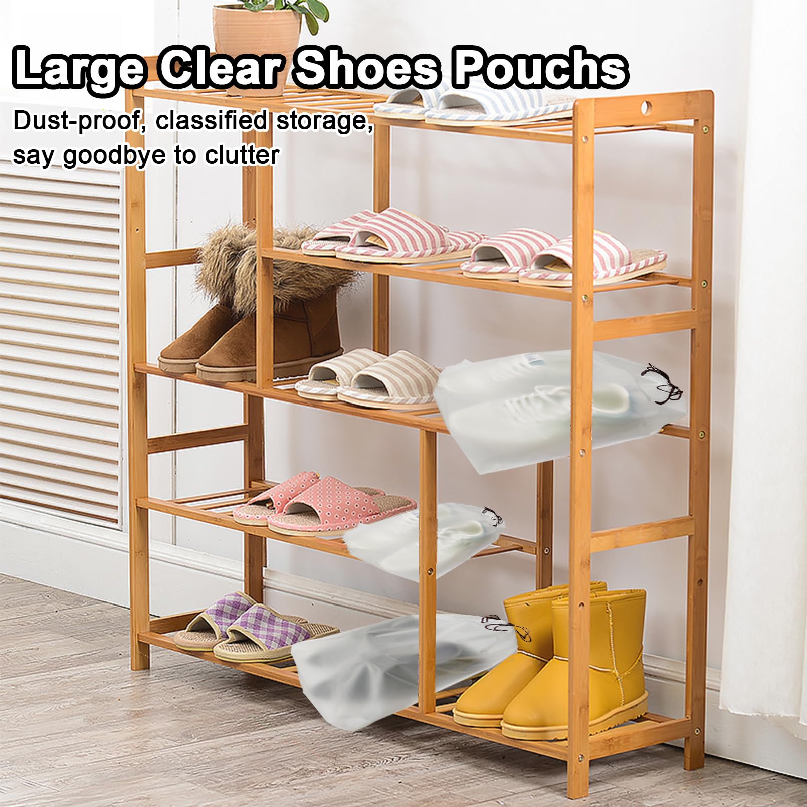 50 Pack Clear Shoe Storage Bags for Travel - Large Waterproof Drawstring Dustproof Shoe Organizers with Rope for Men & Women - Perfect for Packing, Gym, Air Travel & Shoe Protection