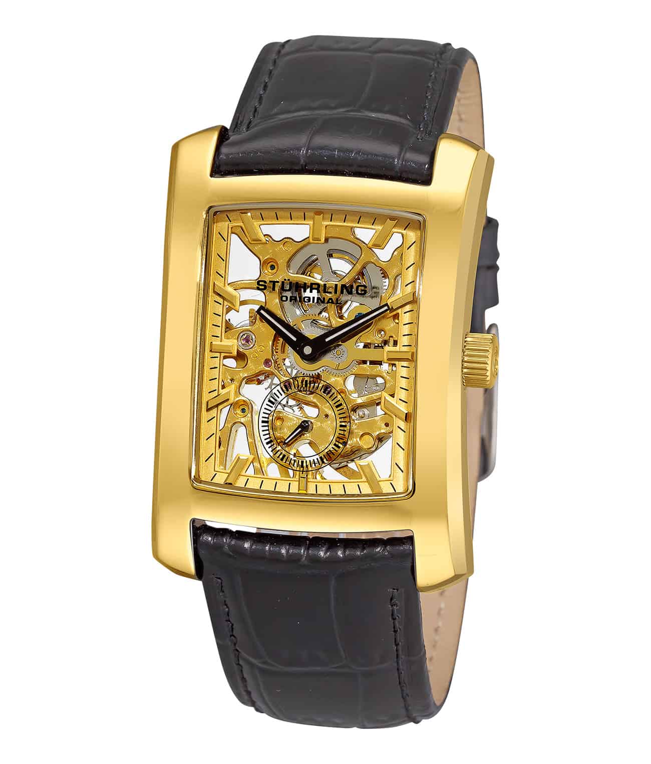 Gold Dial / Gold Case / Black Leather Strap Yellow Gold Layered Tang Buckle