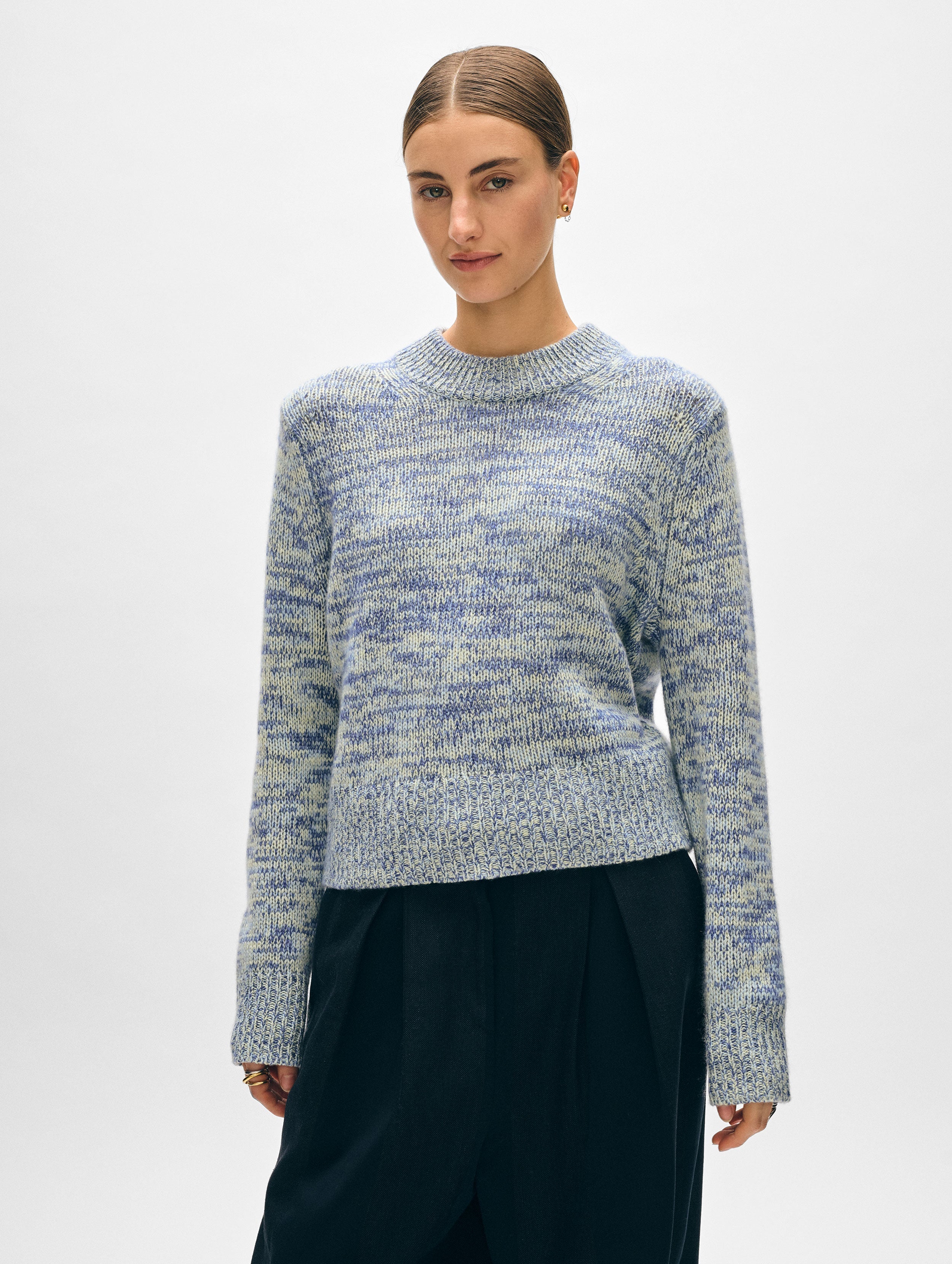 Luxury Cashmere Wide Rib Trim Crewneck Sweater for Women - Soft & Warm Winter Knitwear for Office, Travel & Casual Outfits