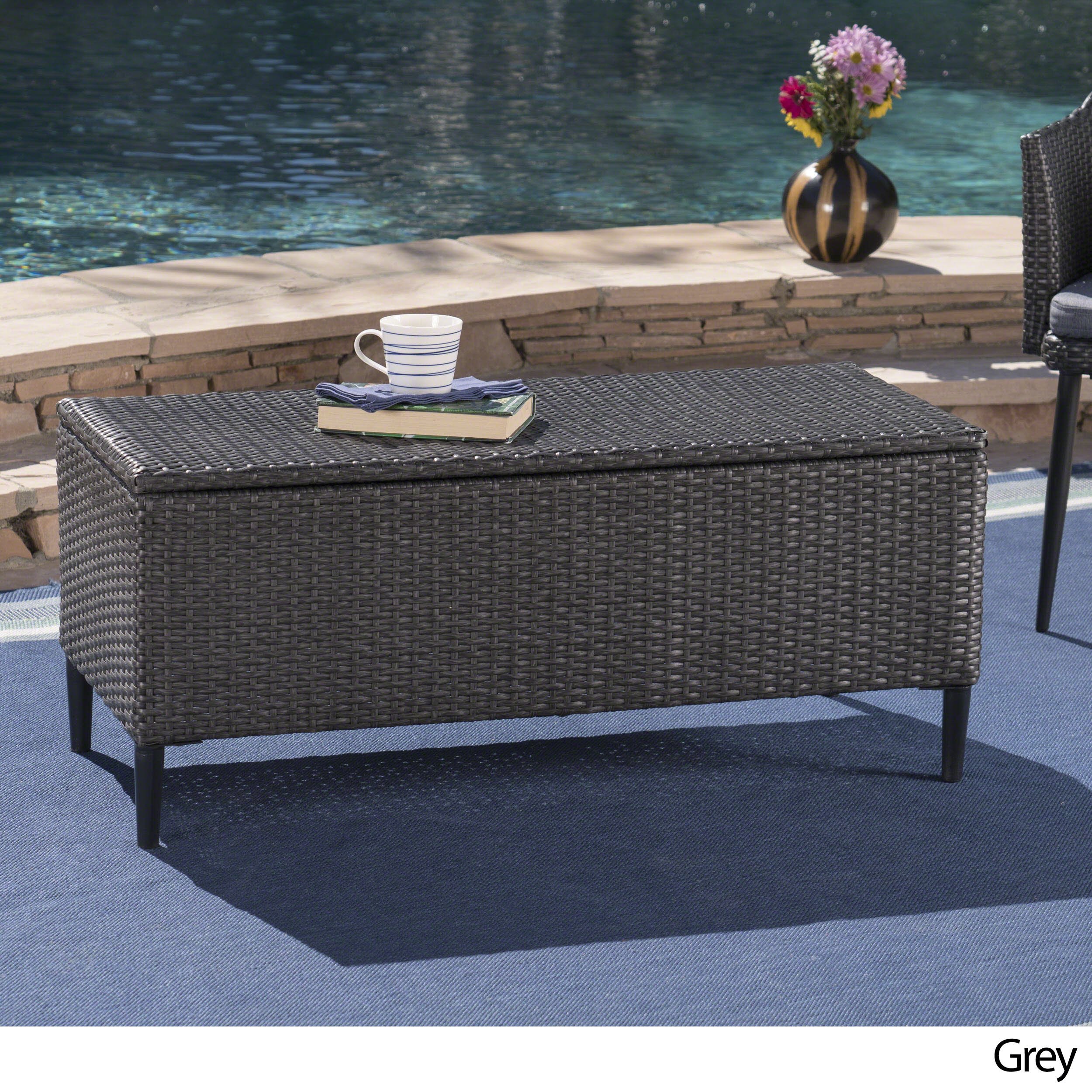 Christopher Knight Home Rupert Outdoor Wicker Storage Unit with Lid - Weather-Resistant Grey Patio Furniture Organizer for Cushions, Toys & Garden Tools | Perfect for Backyard, Deck & Poolside Storage