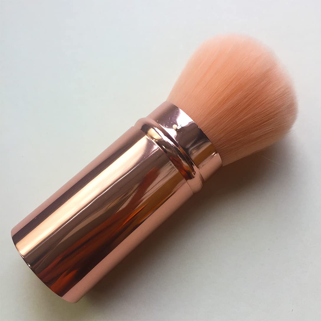 Retractable Kabuki Brush Set - Rose Gold for Blush & Foundation - Travel-Friendly Makeup