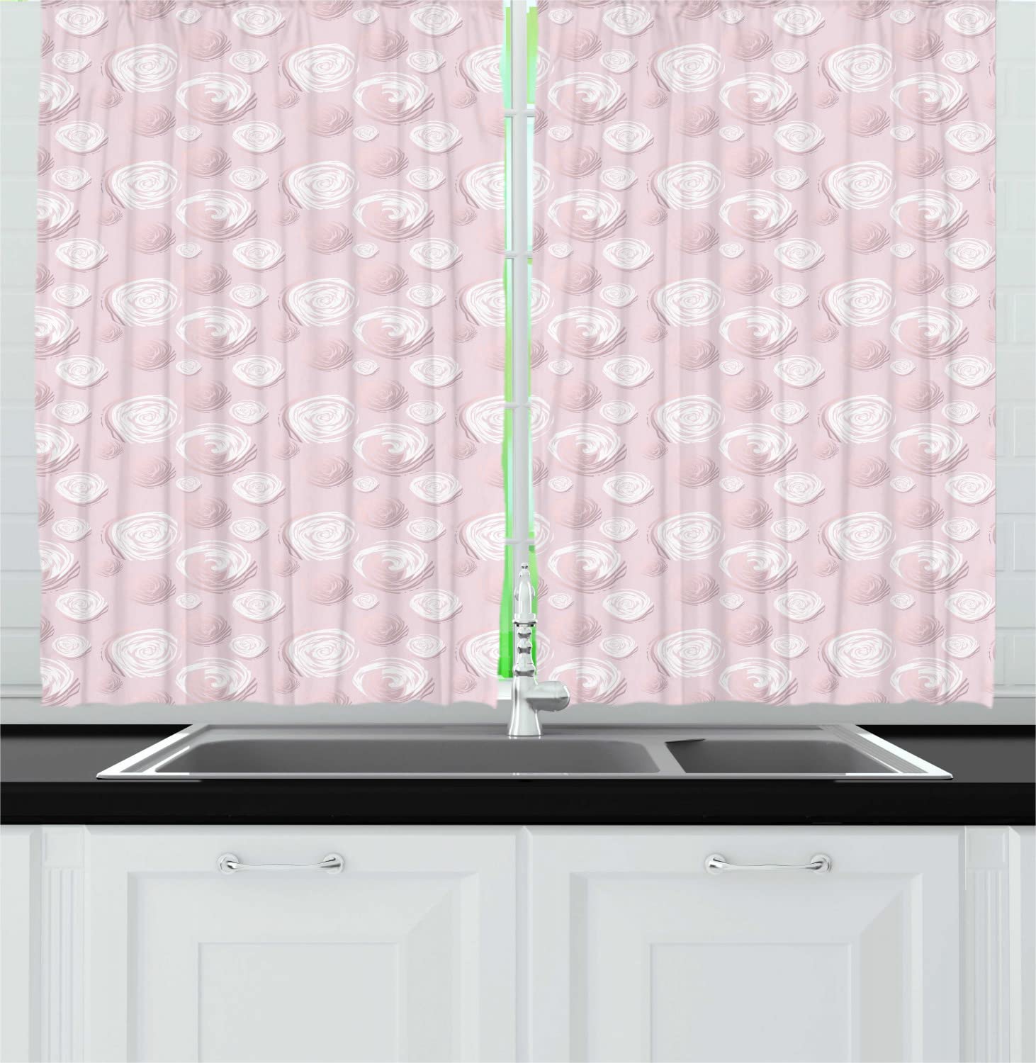 Ambesonne Romantic Floral Long Kitchen Curtains - Vintage Rose Petal Design, 55