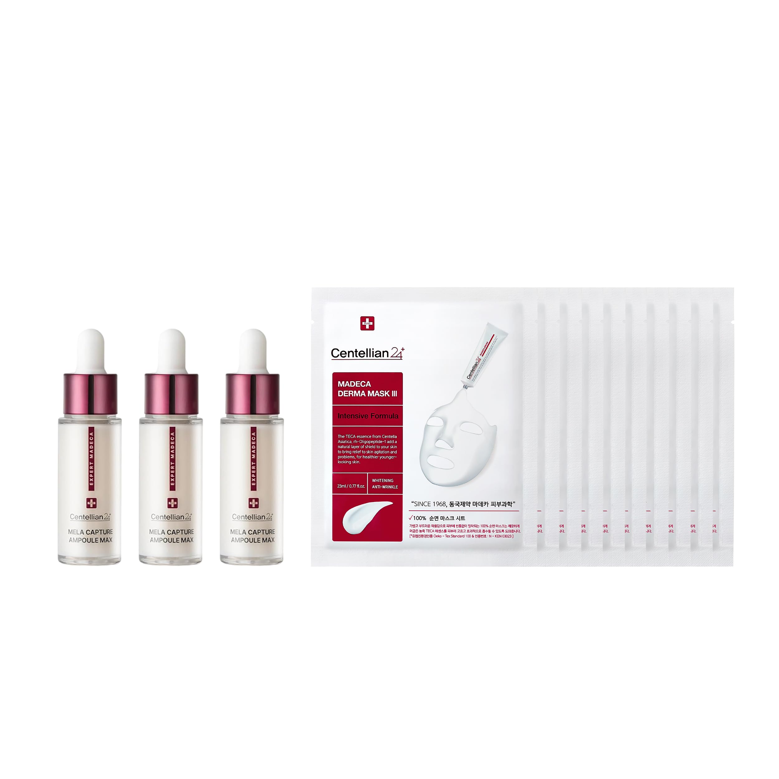 Centellian 24 Expert Serum Set (0.50 fl oz x 3) + Madeca Derma Intensive Face Mask (10pc) - Korean Skincare for Soothing, Hydration & Even Tone with Centella Asiatica, TECA & Madecassoside | Perfect for Daily Skincare Routine & Post-Treatment Recovery