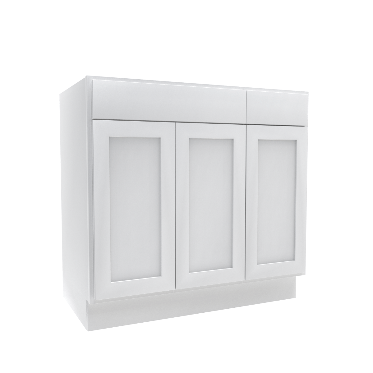 36 Inch Wide 3-Door Base Vanity Cabinet - Luxor White Shaker Style, Ready-to-Assemble (36W x 34.5H x 21D) - Perfect for Bathroom Storage & Organization