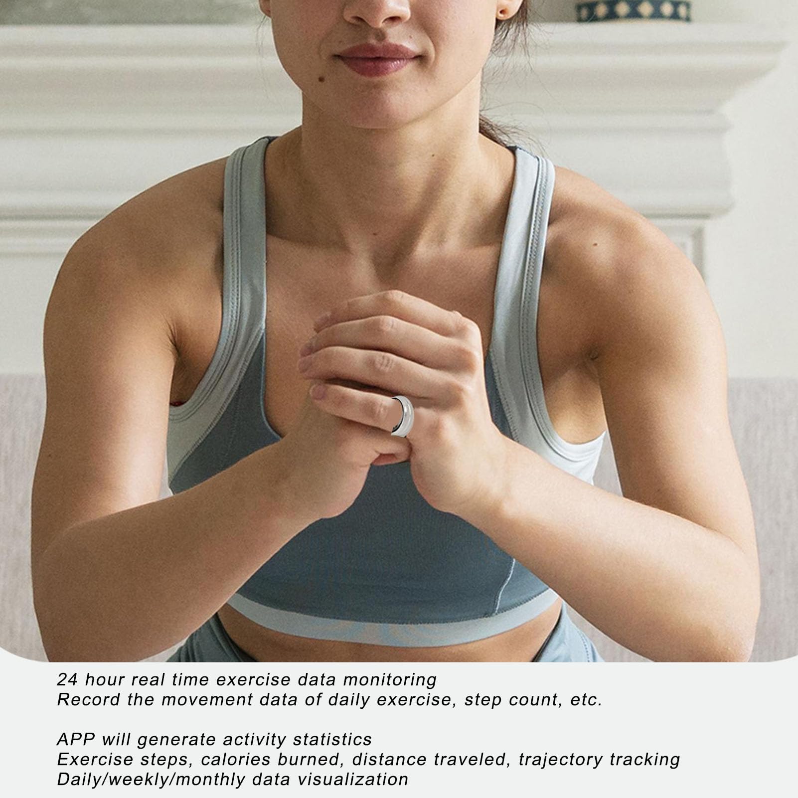 Smart Ring with Health & Sleep Monitoring, IP68 Waterproof Fitness Tracker, Step Counter & Photo Control - Silver (8) | Perfect for Workouts, Sleep Tracking & Daily Activity Monitoring