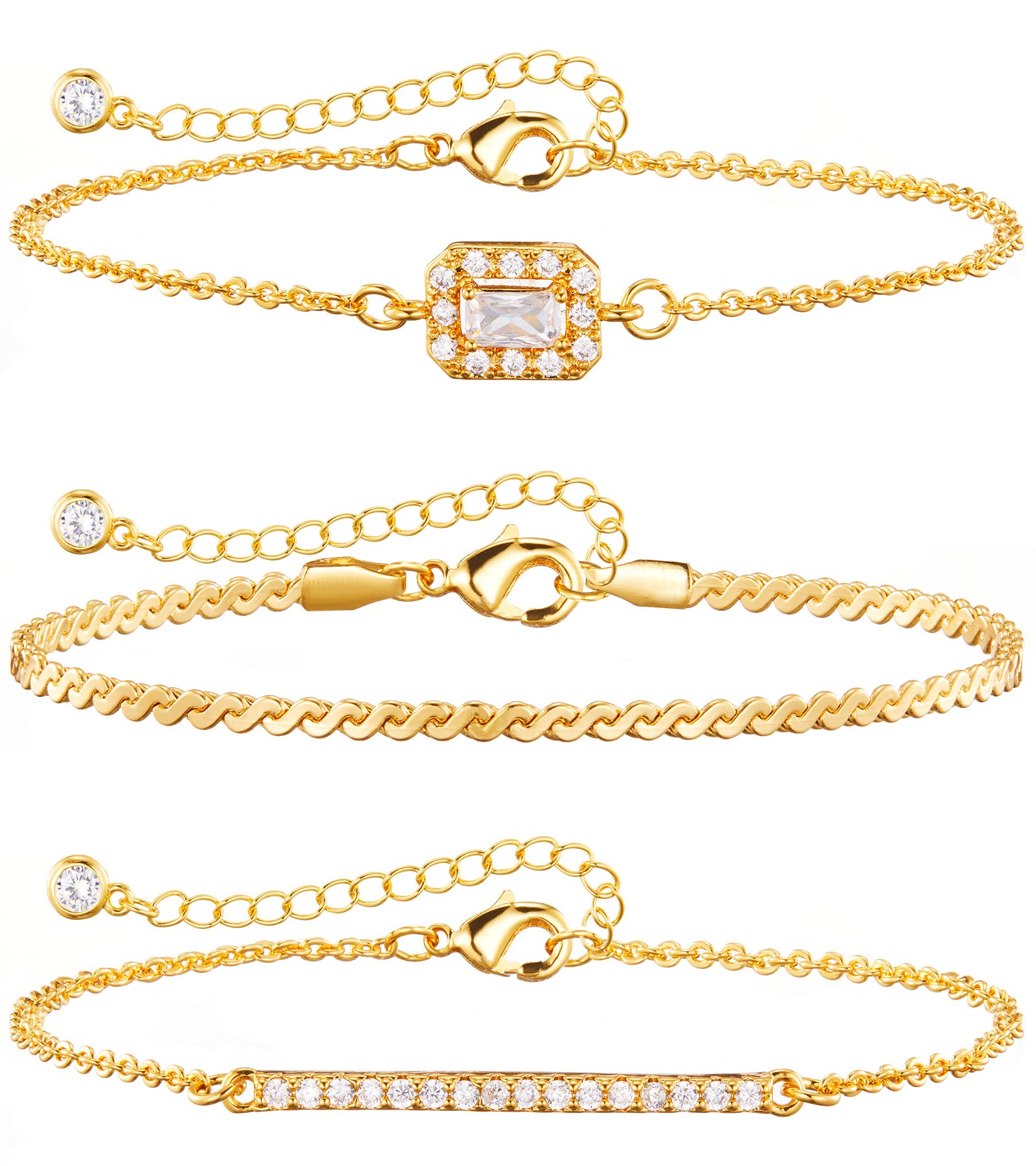 Kenivira 18K Gold Plated Women's Bracelet Set - Serpentine, Bar, Cubic Zirconia, Rope, Curb, Paperclip, Beaded, Figaro, Satellite & Herringbone Chain Adjustable Bracelets for Women & Girls | Perfect for Gifts, Parties, Weddings & Everyday Fashion Accessories