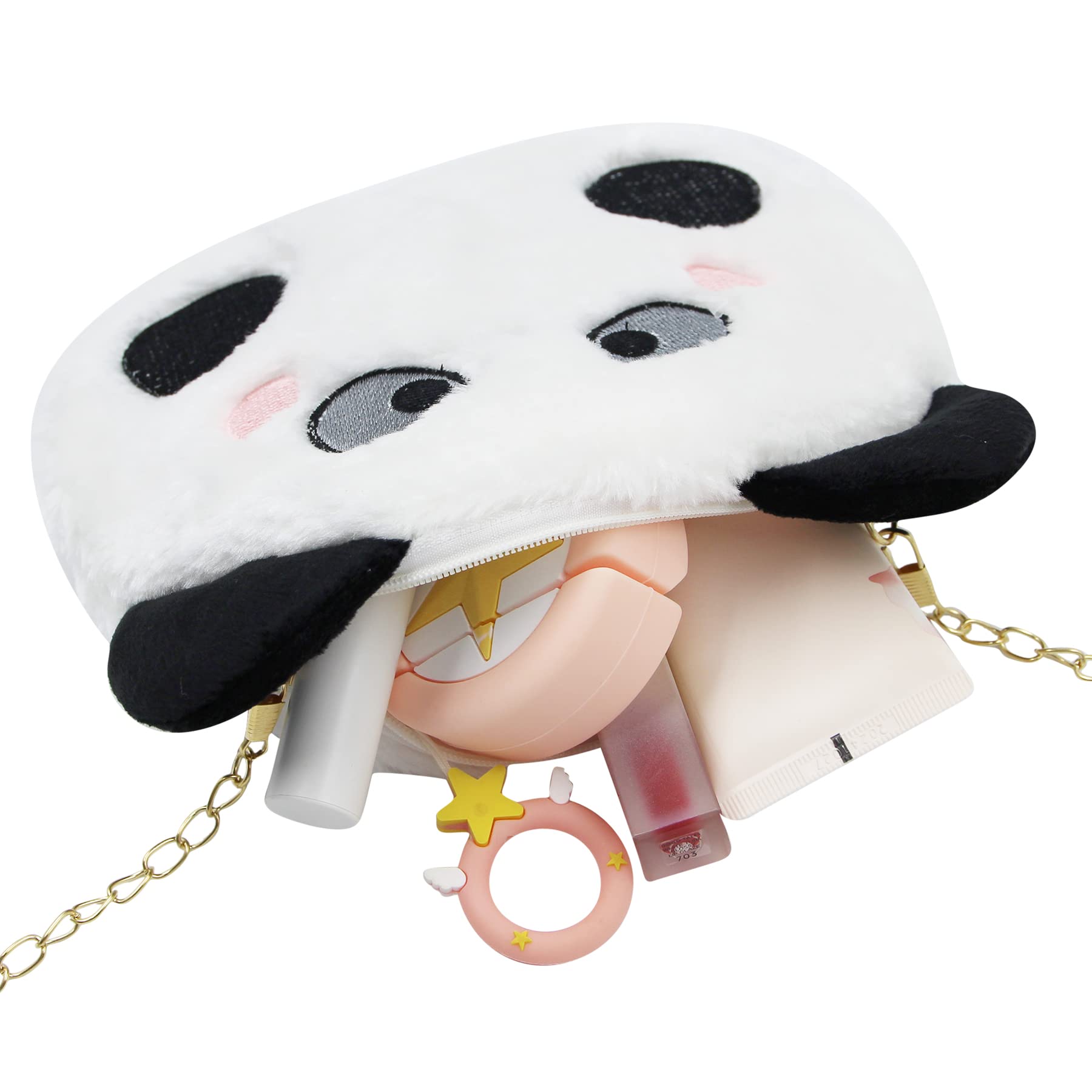 Adorable Panda Plush Crossbody Bag - Soft Fluffy Small Shoulder Purse for Women & Girls | Cute Animal Print Satchel Handbag for School, Travel & Daily Use