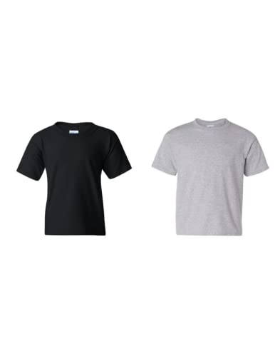 Gildan Unisex Kids Modern Fitted T-Shirts - Athletic Tees for Boys & Girls, Black & Sports Grey, Large US - Perfect for Sports, School & Casual Wear
