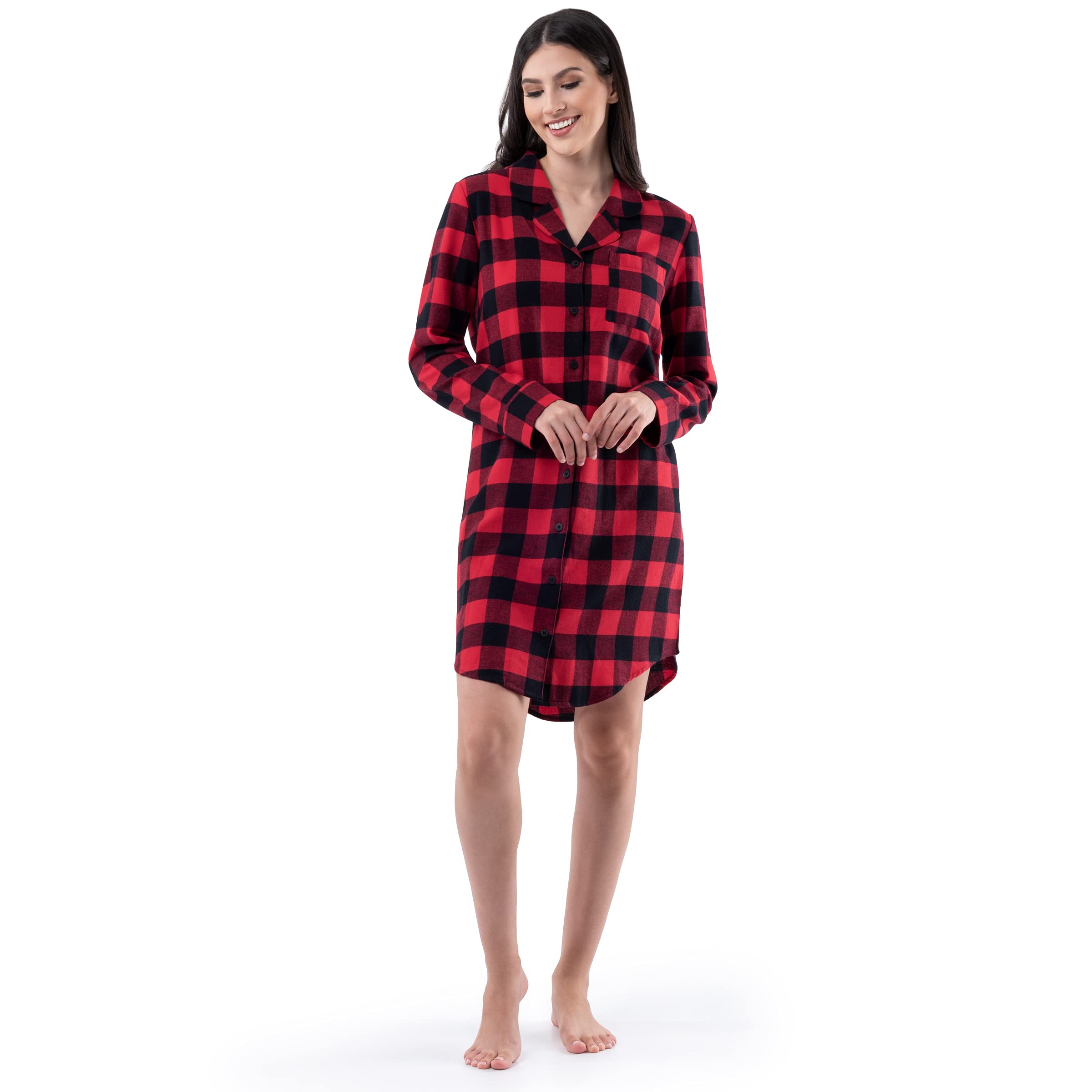 Fruit of the Loom Women's Soft Flannel Sleep Shirt - Cozy Long Sleeve Nightwear for Winter & Lounge Wear at Home