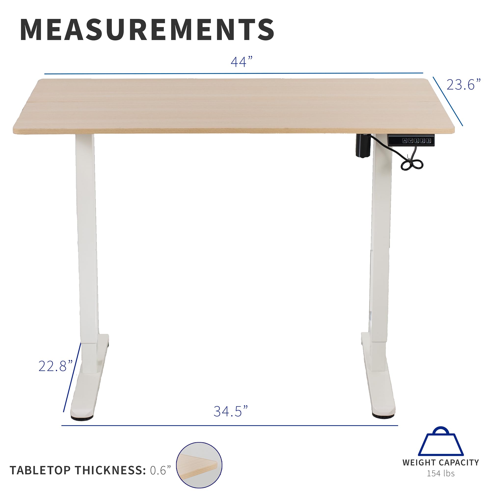 VIVO Electric Height Adjustable 44 x 24 inch Sit Stand Desk with Memory Controller, Light Wood Top & White Frame (DESK-E144C) - Perfect for Home Office, Gaming, and Workspace Ergonomics