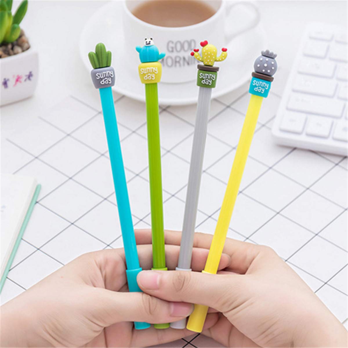 Unique Cactus Bonsai Shaped Fashion Gel Pens - Set of 6 Cute Cartoon Ballpoint Pens for Creative Writing, School & Office Supplies | Perfect Gift for Students & Stationery Lovers