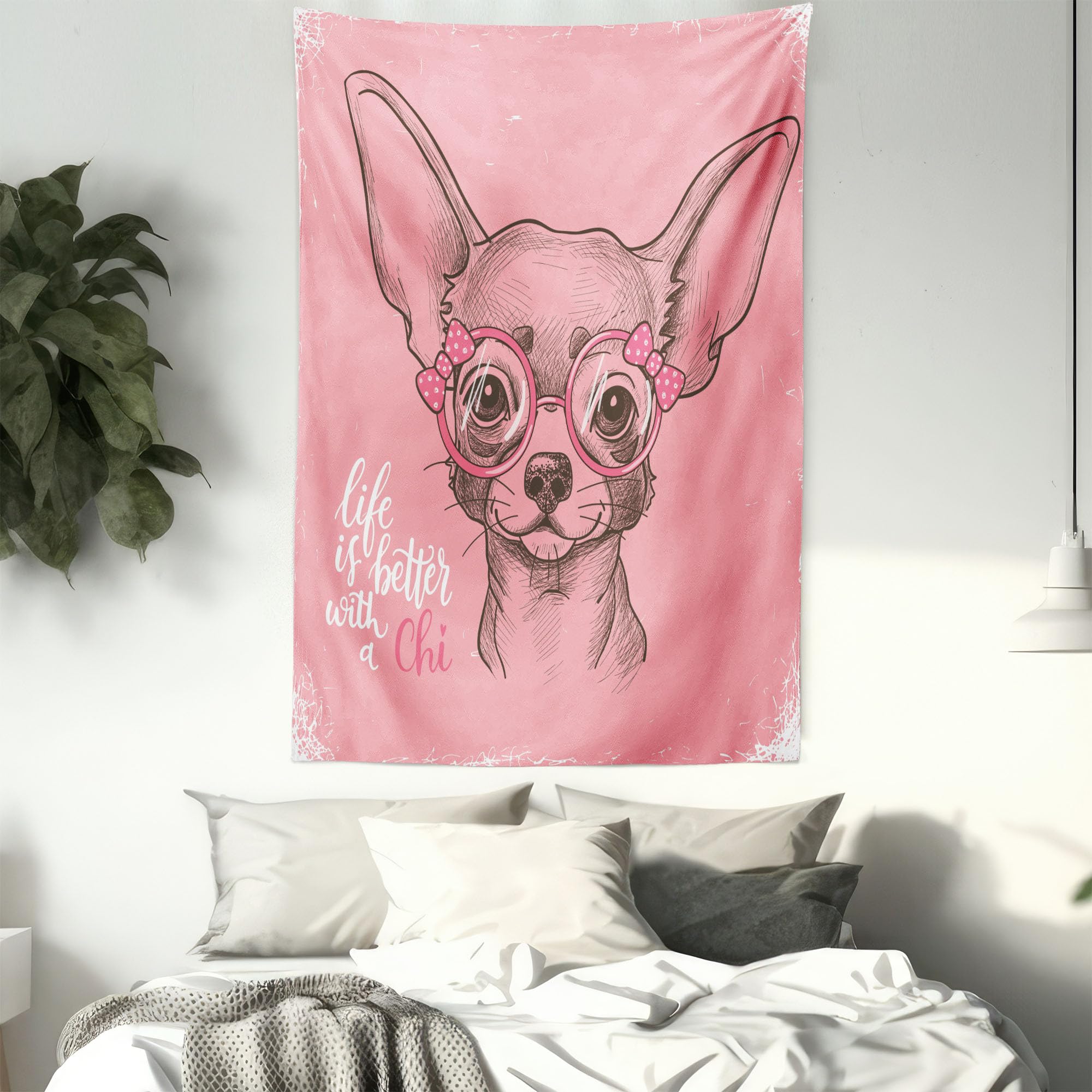 Ambesonne Dog Tapestry King Size - Chihuahua Sketch Wall Art for Bedroom Decor, 23