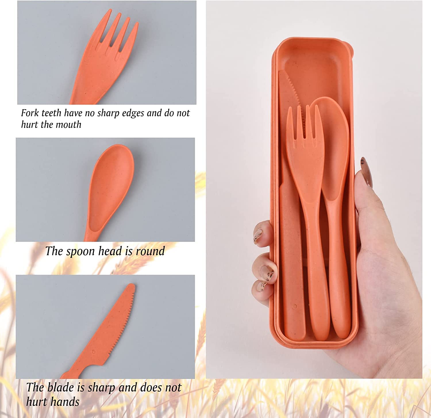 Portable Reusable Travel Utensil Set with Case - 4-Piece Plastic Spoon & Fork Kit for Camping, Picnic, Lunch Box - Durable BPA-Free Plastic Silverware for Outdoor Activities, Hiking, and Daily Use (Orange)