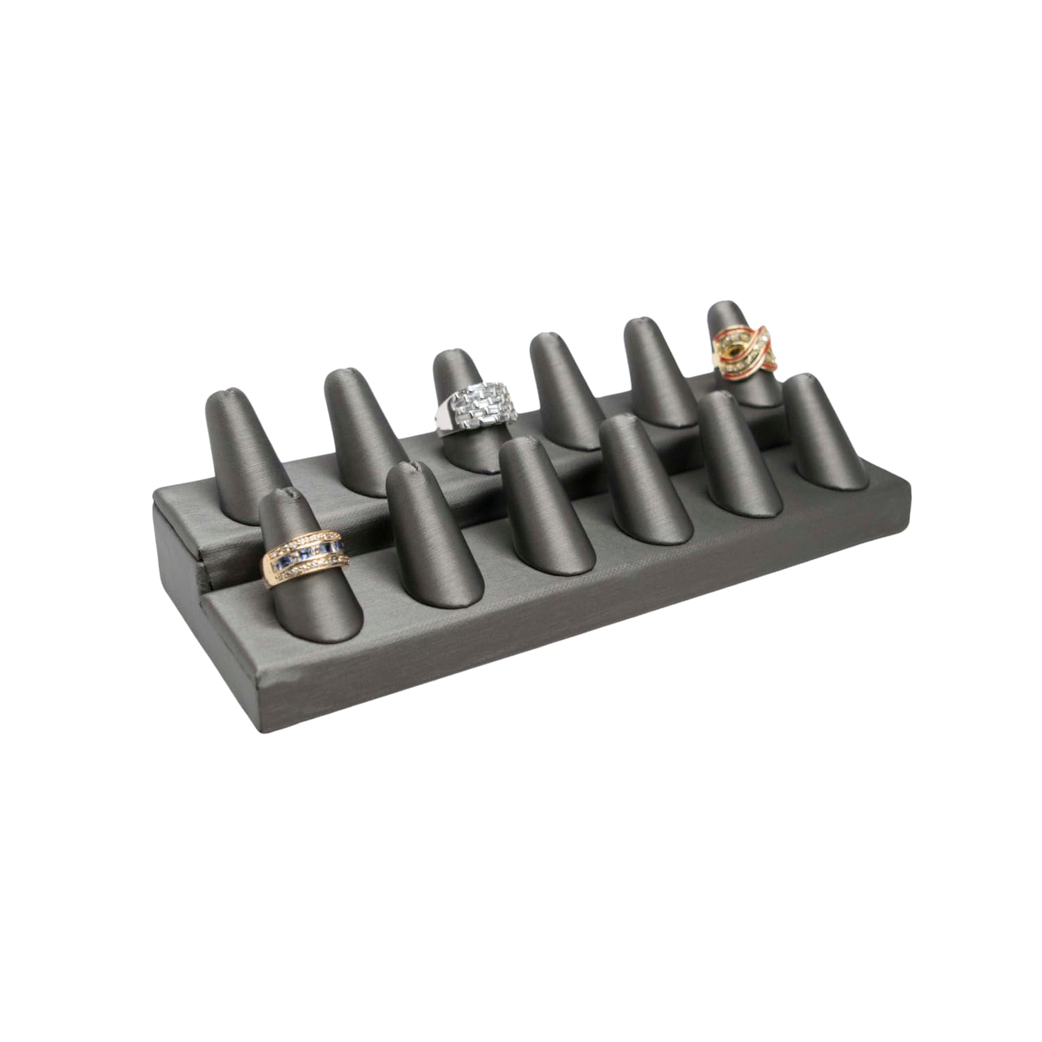 12 Finger Steel Gray Ring Stand Holder - Jewelry Display Stand for Rings (8.25x3.25x2.25 inches) with Free NB Cleaning Cloth - Perfect for Jewelry Stores, Wedding Ring Displays & Boutique Showcases