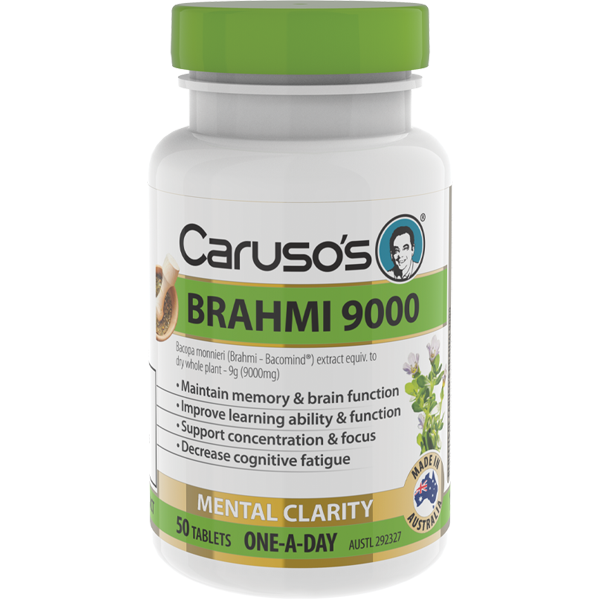 Caruso's Brahmi 9000 One-A-Day Capsules - Premium Herbal Brain Supplement for Memory & Focus - Perfect for Students, Professionals & Seniors