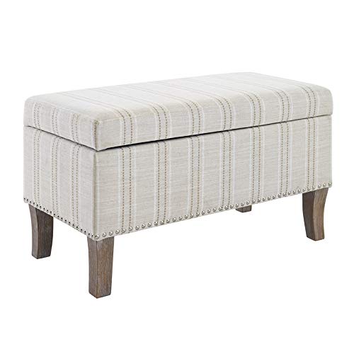 Riverbay Furniture Gray Stripe Wood Upholstered Storage Ottoman - Multi-Purpose Footrest, Coffee Table & Hidden Storage for Living Room, Bedroom & Nursery
