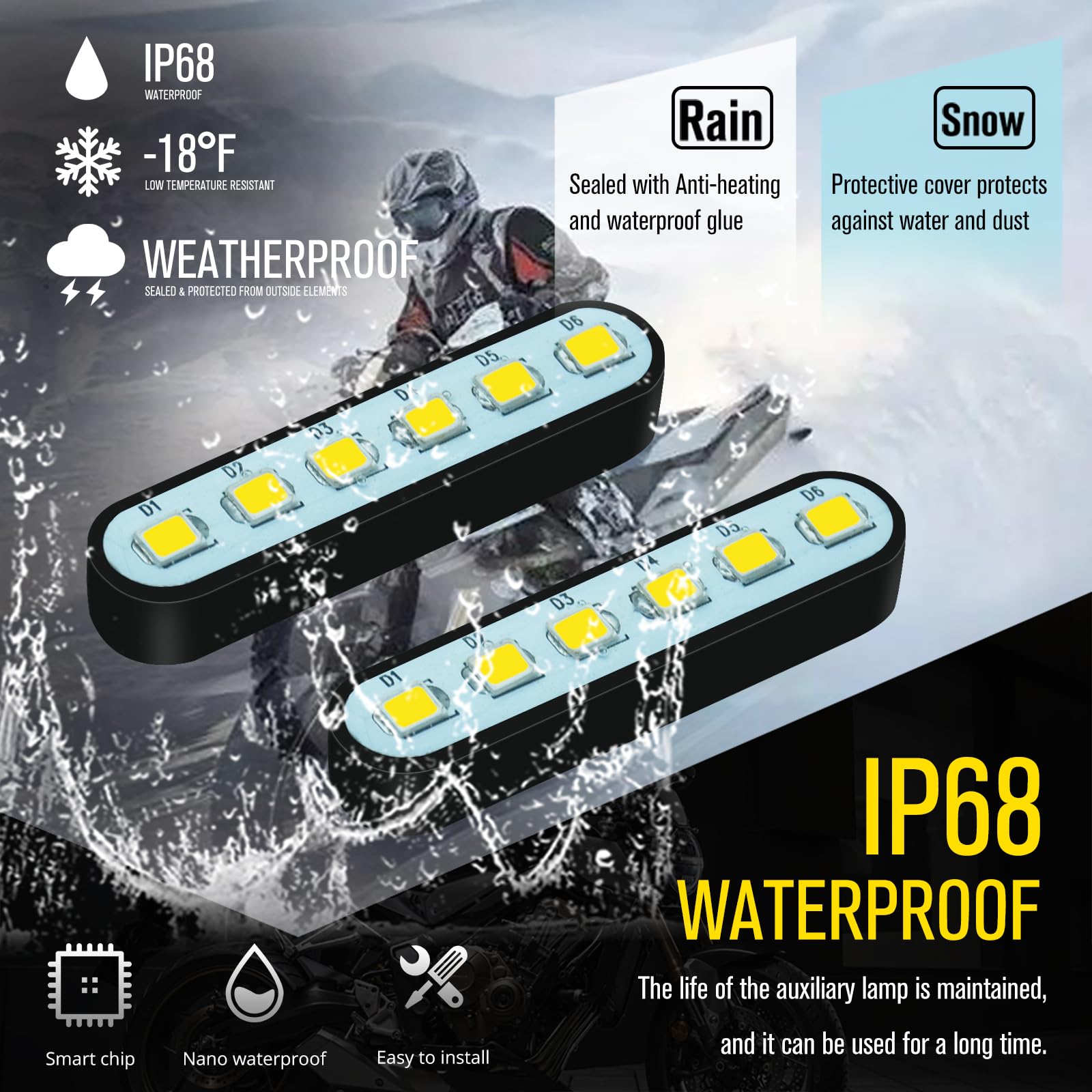 4pcs 1.5 Inch LED Strip Lights for Motorcycle, Car, SUV & Truck - 6 LEDs Waterproof Exterior Driving Light Kit DC 12V Amber - Perfect for Night Riding, Off-Road Adventures & Vehicle Customization