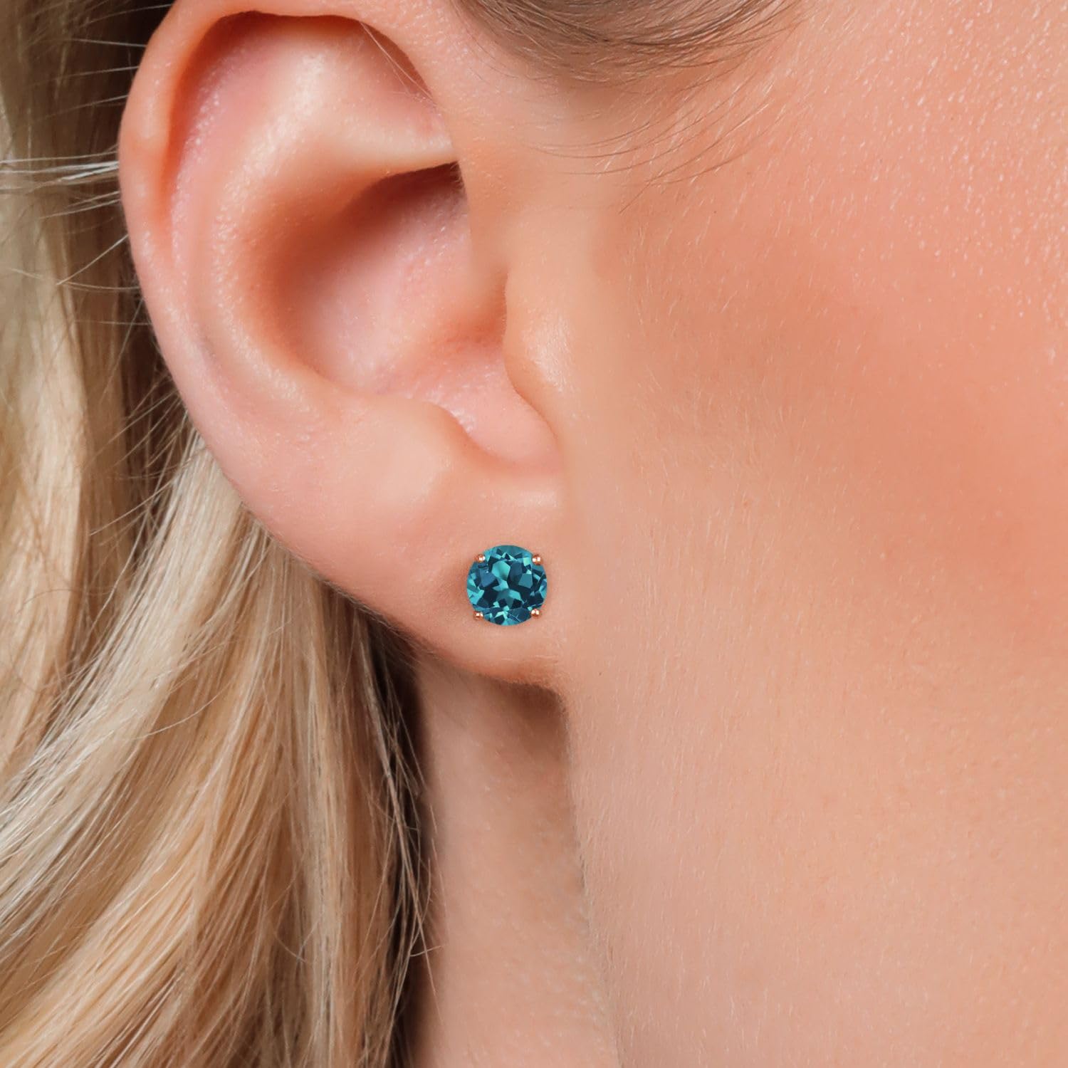 18K Rose Gold Plated Sterling Silver 6MM Round Birthstone Stud Earrings for Women & Men | Gemstone Jewelry Gift for Birthday, Anniversary & Special Occasions