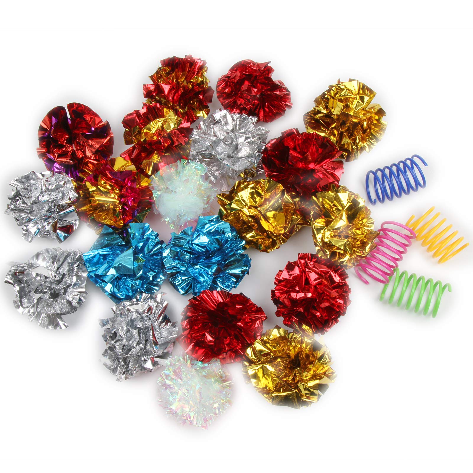 ICObuty Crinkle Balls Cat Toys 20 Pack - Lightweight Spring Toys with Mylar Rustling Sound, 1.5-2 Inches, Fun Interactive Play for Cats, Kittens & Dogs - Perfect for Indoor Playtime and Training