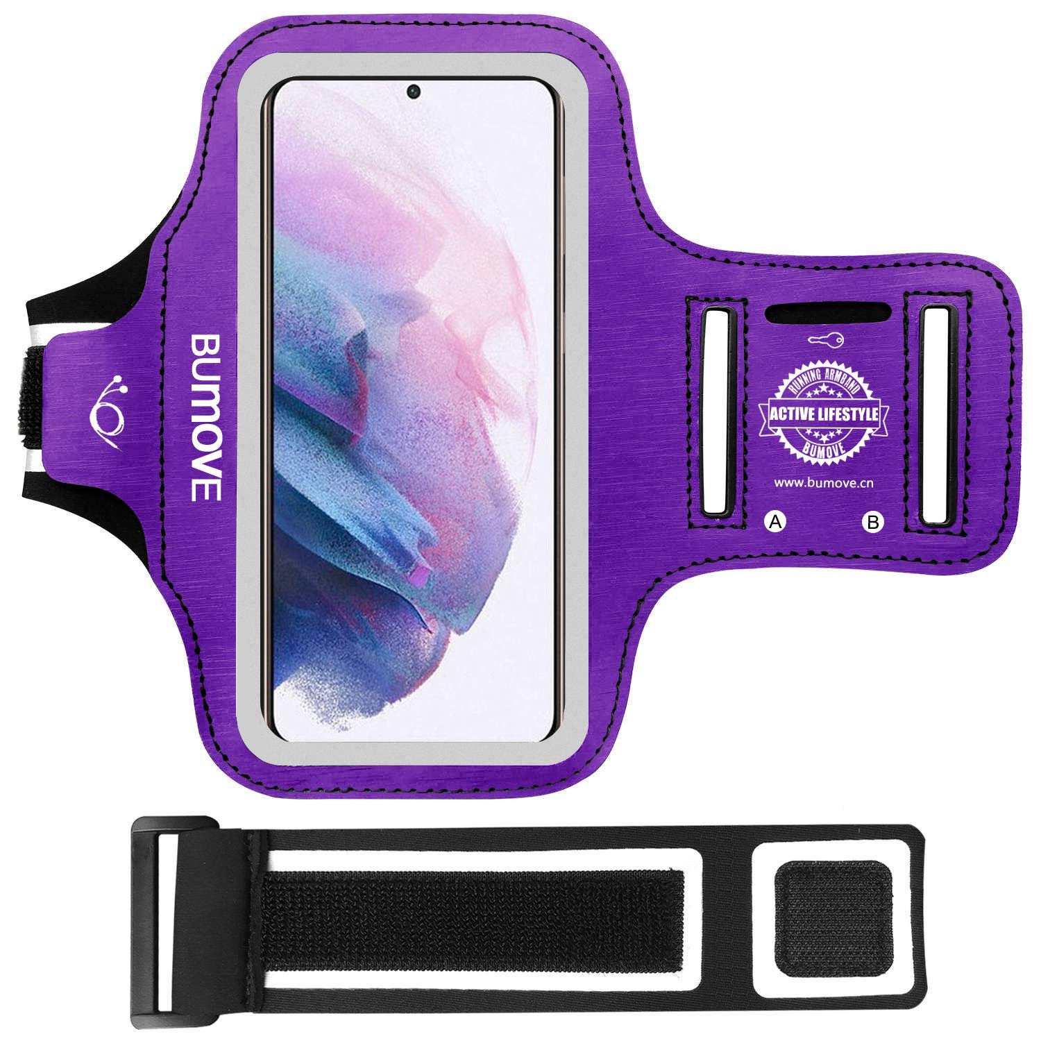 Samsung Galaxy S25/S24/S23/S22/S21/S20/S10 Running Armband with Card Holder - Adjustable Phone Armband for Gym, Workouts, Jogging & Sports (Purple) - Perfect for Running, Cycling & Fitness Activities