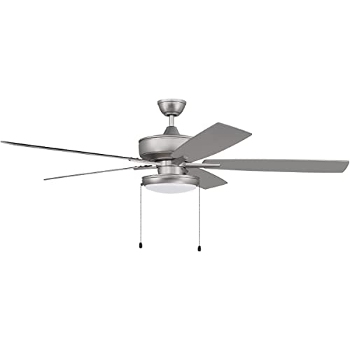 Craftmade S119BN5-60BNGW 60-Inch Indoor Ceiling Fan with LED Light Kit, 5 Reversible Brushed Nickel/Greywood Blades, Pull Chain Control - Perfect for Living Room, Bedroom, and Office Spaces