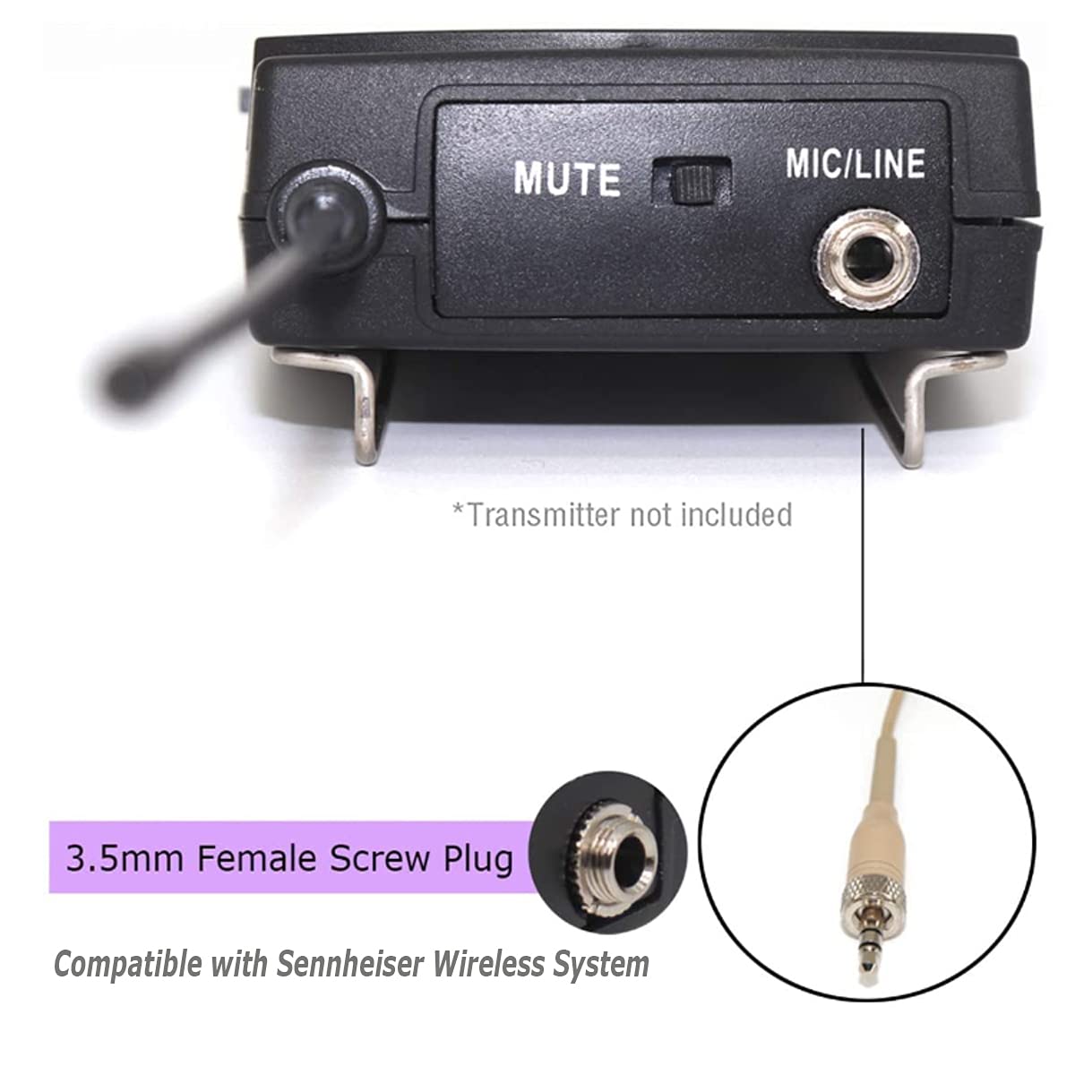 Professional Single Ear Headset Microphone with Omnidirectional Condenser Mic - Compatible with Sennheiser Wireless Systems, 1.2m Cable & 3.5mm Female Screw Plug - Ideal for Live Performances, Public Speaking, and Broadcast Studios