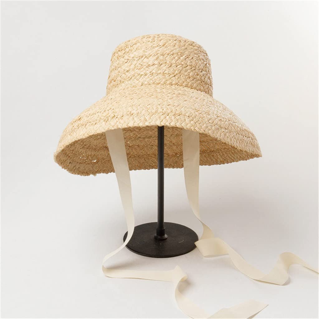 Vintage Raffia Women's Sun Hat with Self-Tie Wide Brim - 57cm Straw Hat for Spring, Summer, Beach & Travel | Boho Chic Sun Protection Accessory (Color: Beige) - Perfect for Vacations, Pool Parties & Outdoor Adventures