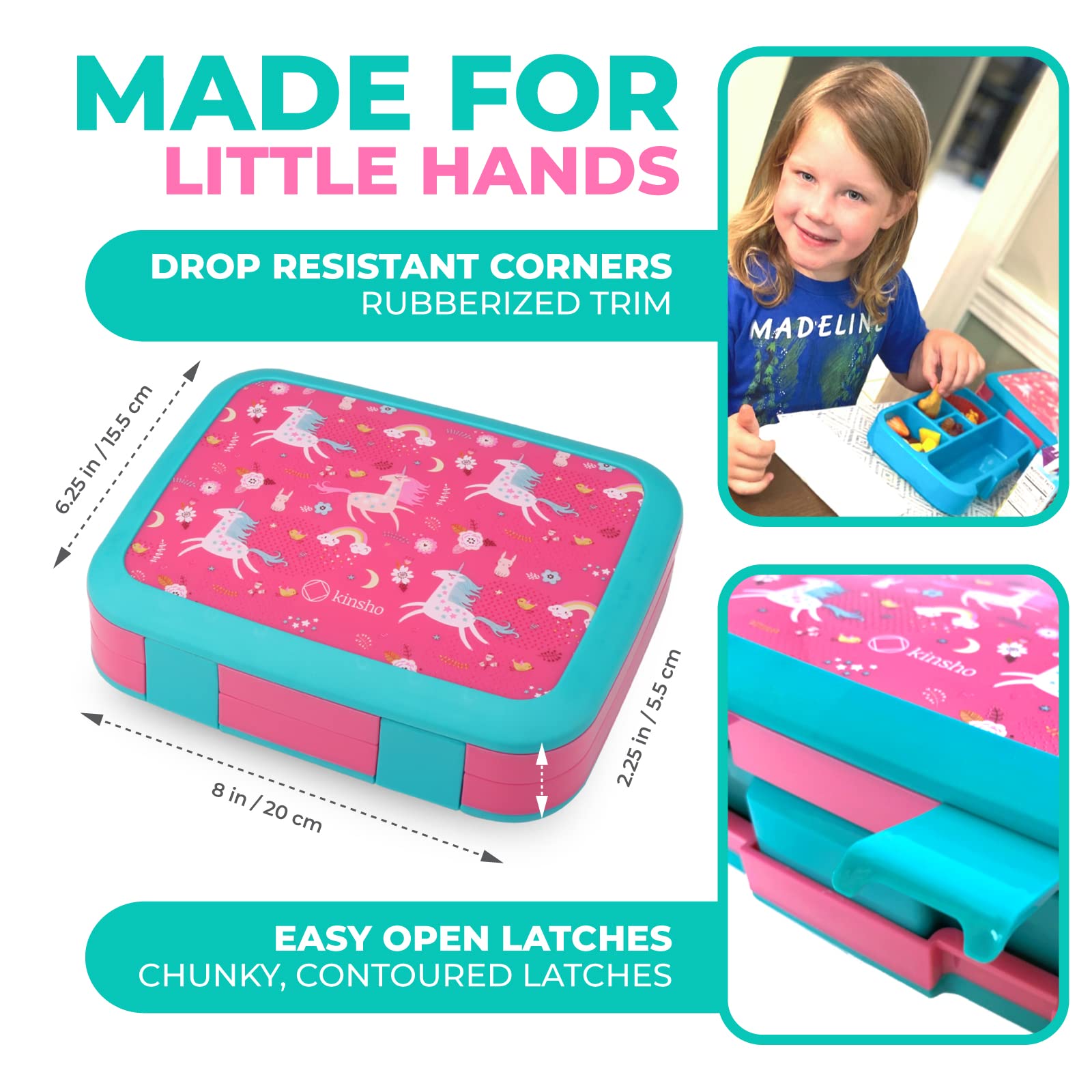 Insulated Bento Lunch Box for Kids with 5 Compartments, BPA-Free Removable Tray & Ice Pack - Unicorn Design for School, Daycare & Travel | Includes Water Bottle & Snack Container | Perfect for Preschoolers & Toddlers